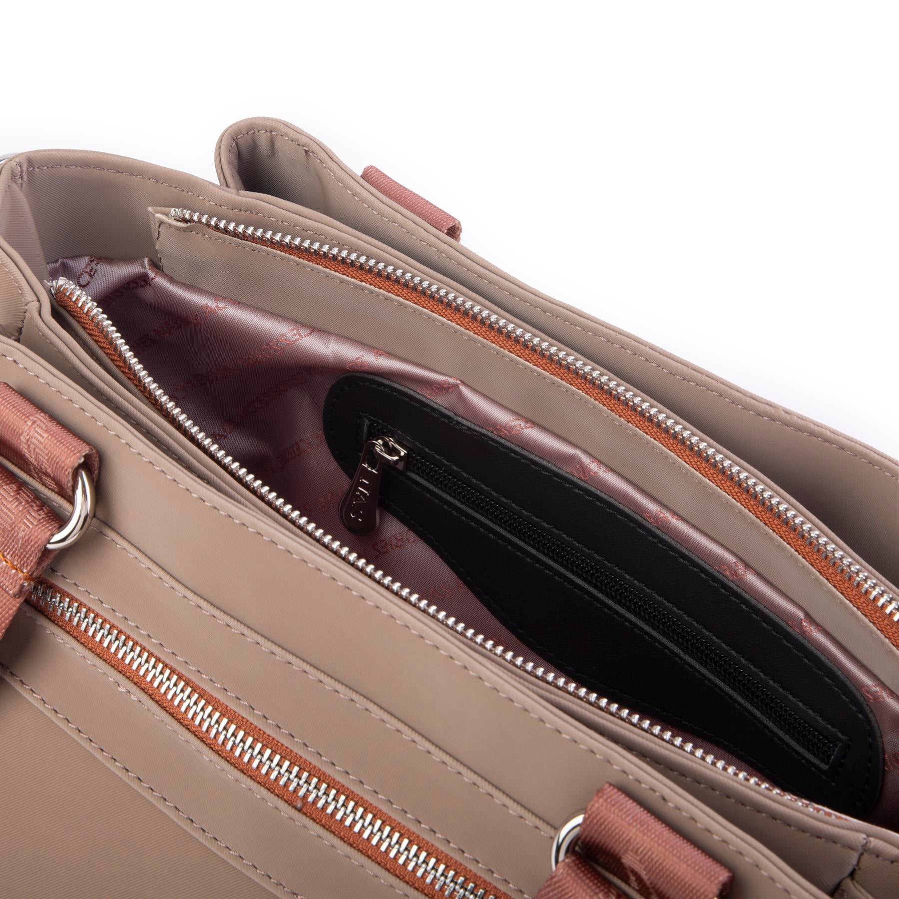 Nas Bag Kadın Çanta Omuz El ve Çapraz Çanta Çok Gözlü Vizon  Taba Buzzy  (en:37 cm ; boy:24 cm )