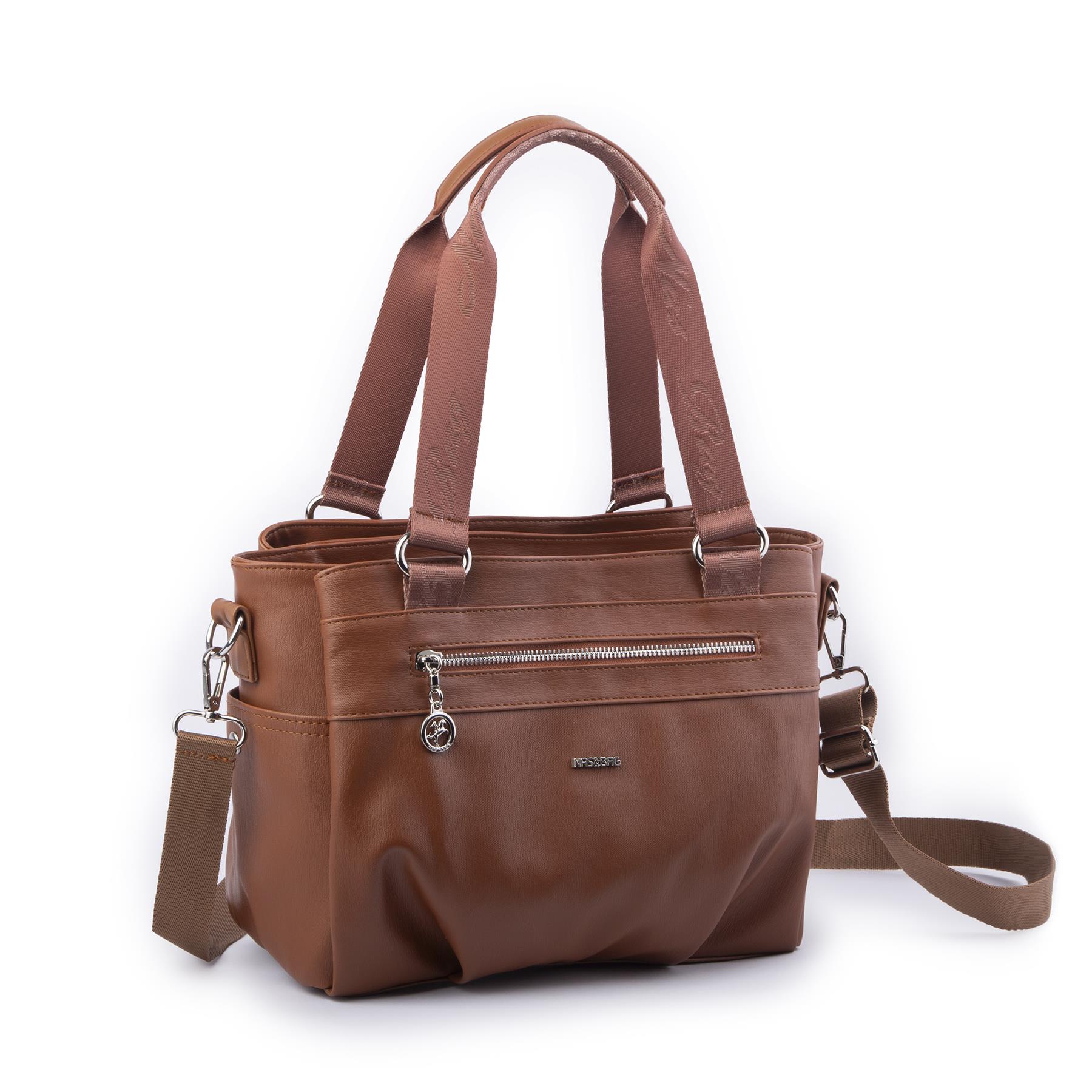 Nas Bag Kadın Çanta Omuz El ve Çapraz Çanta Çok Gözlü Taba Yıkamalı (en:37 cm ; boy:24 cm )