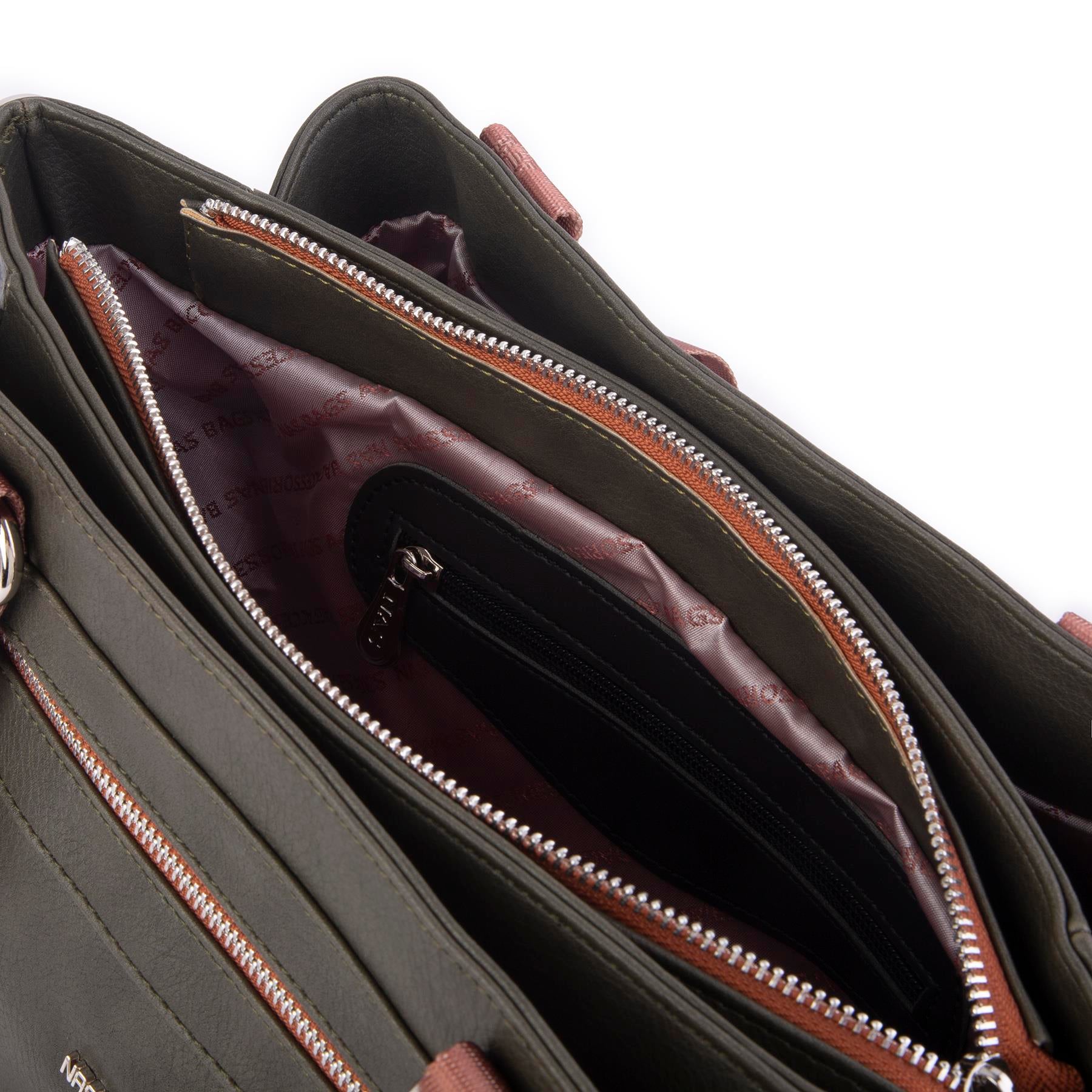 Nas Bag Kadın Çanta Omuz El ve Çapraz Çanta Çok Gözlü Yeşil Taba King  (en:37 cm ; boy:24 cm )