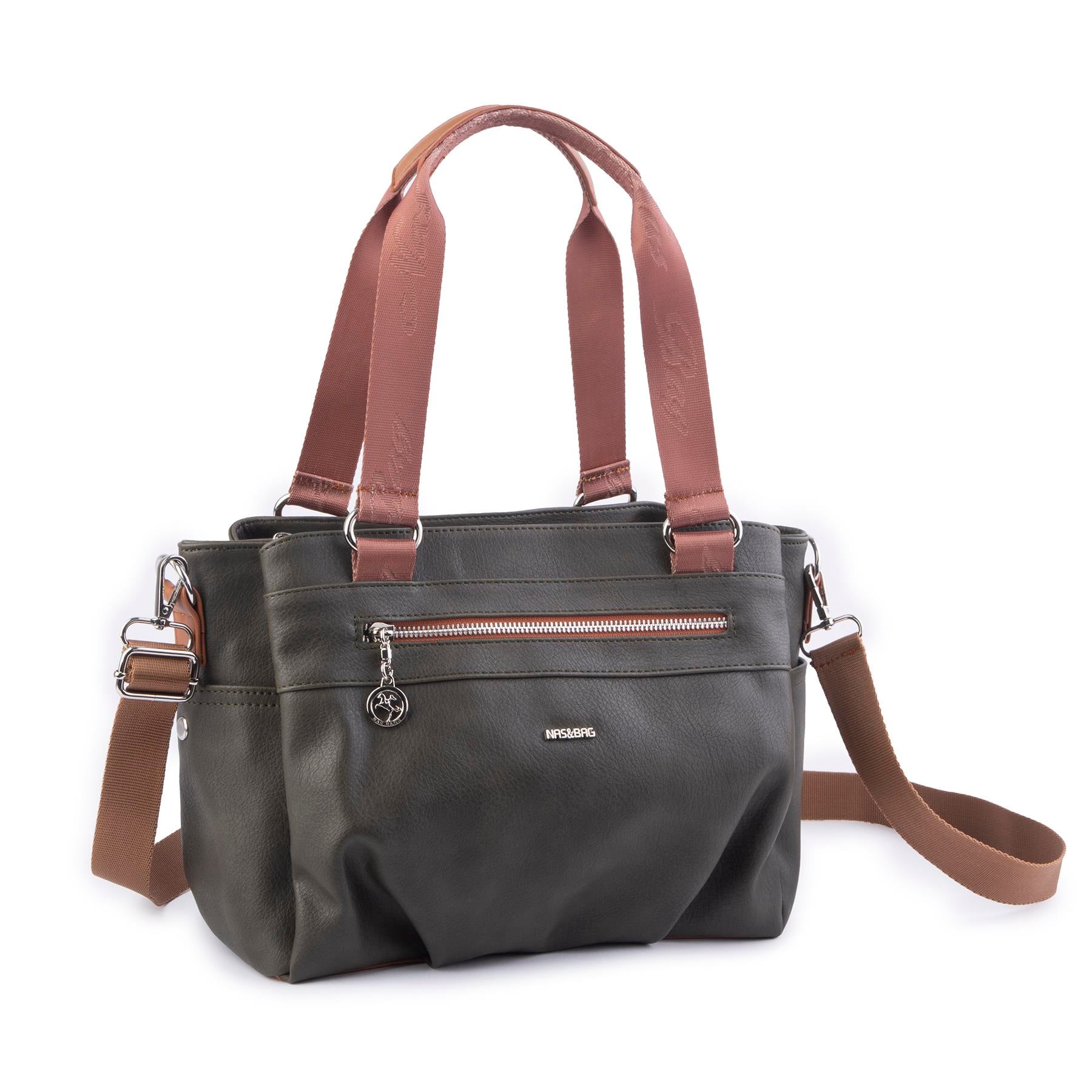 Nas Bag Kadın Çanta Omuz El ve Çapraz Çanta Çok Gözlü Yeşil Taba King  (en:37 cm ; boy:24 cm )