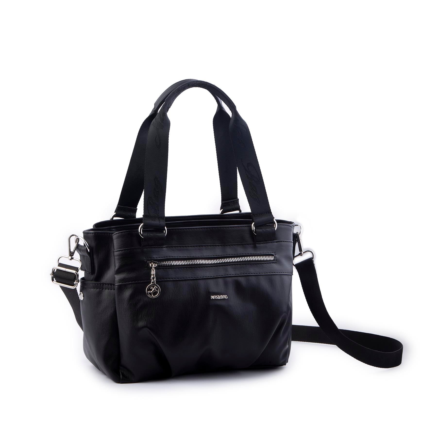 Nas Bag Kadın Çanta Omuz El ve Çapraz Çanta Çok Gözlü Siyah Yıkamalı   (en:37 cm ; boy:24 cm )