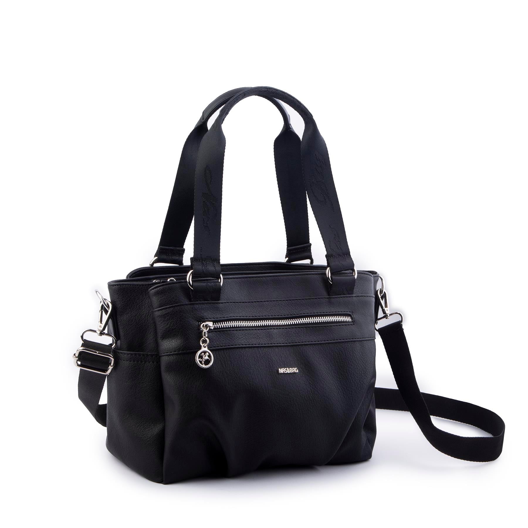Nas Bag Kadın Çanta Omuz El ve Çapraz Çanta Çok Gözlü Siyah King  (en:37 cm ; boy:24 cm )