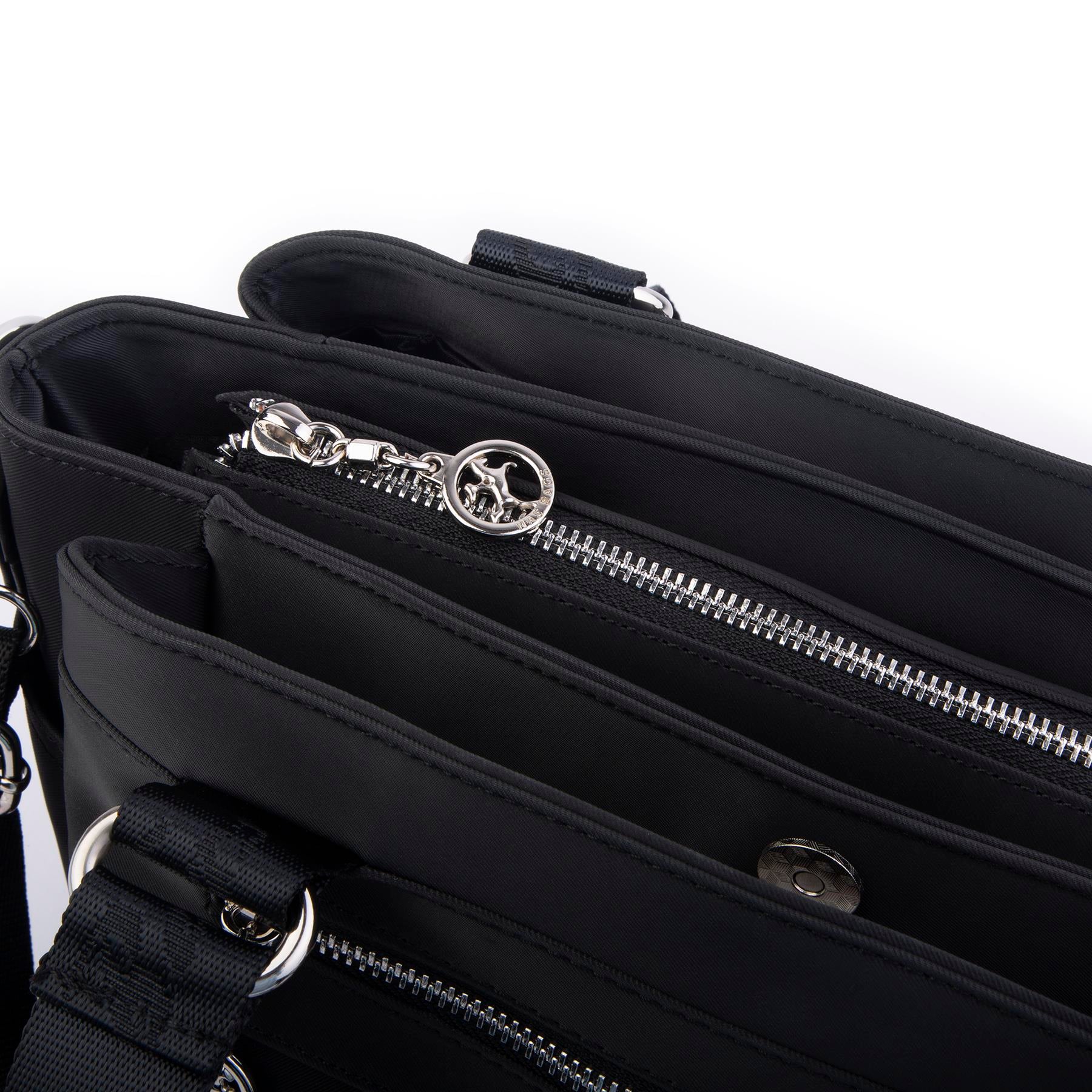 Nas Bag Kadın Çanta Omuz El ve Çapraz Çanta Çok Gözlü Siyah Buzzy  (en:37 cm ; boy:24 cm )
