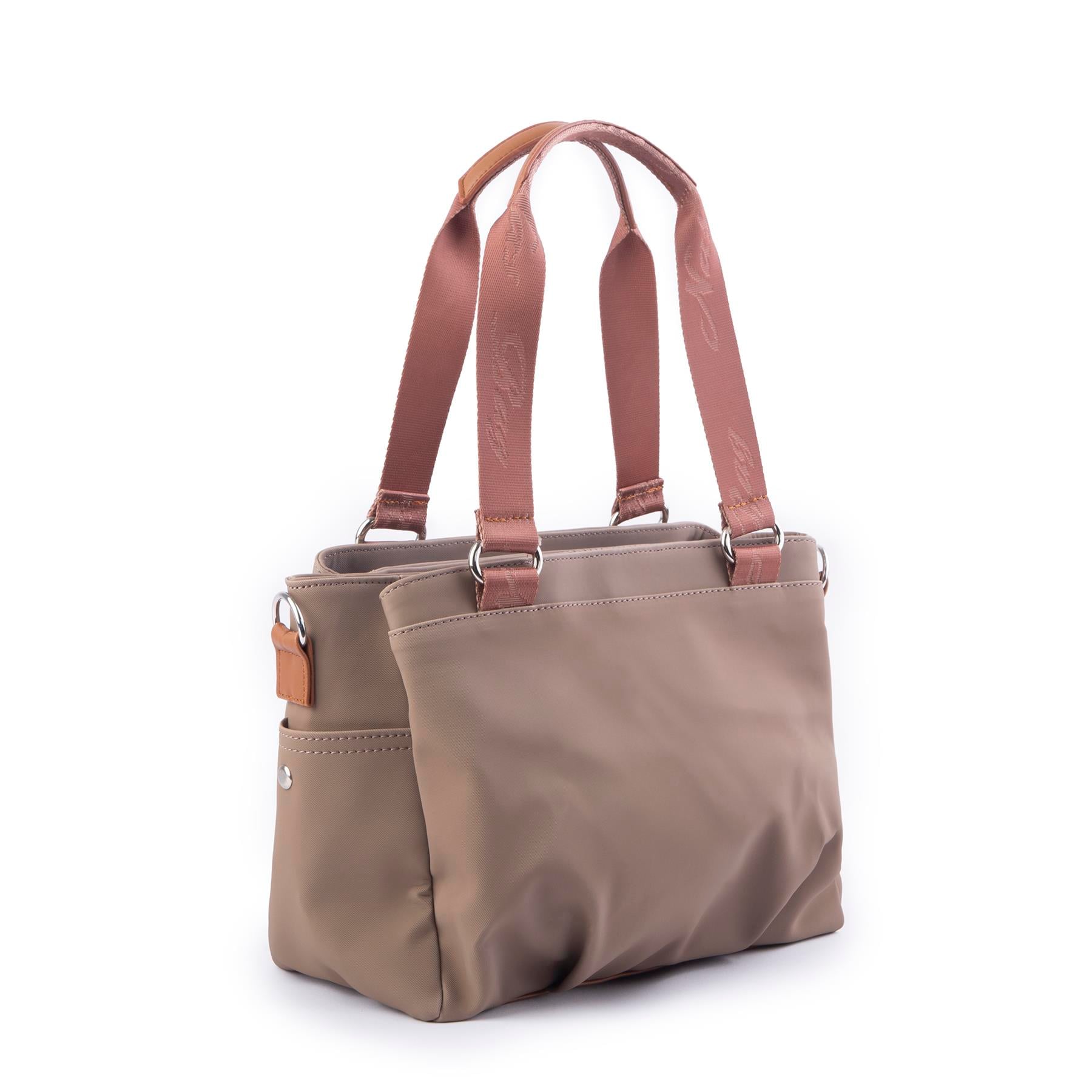 Nas Bag Kadın Çanta Omuz El ve Çapraz Çanta Çok Gözlü Vizon  Taba Buzzy  (en:37 cm ; boy:24 cm )