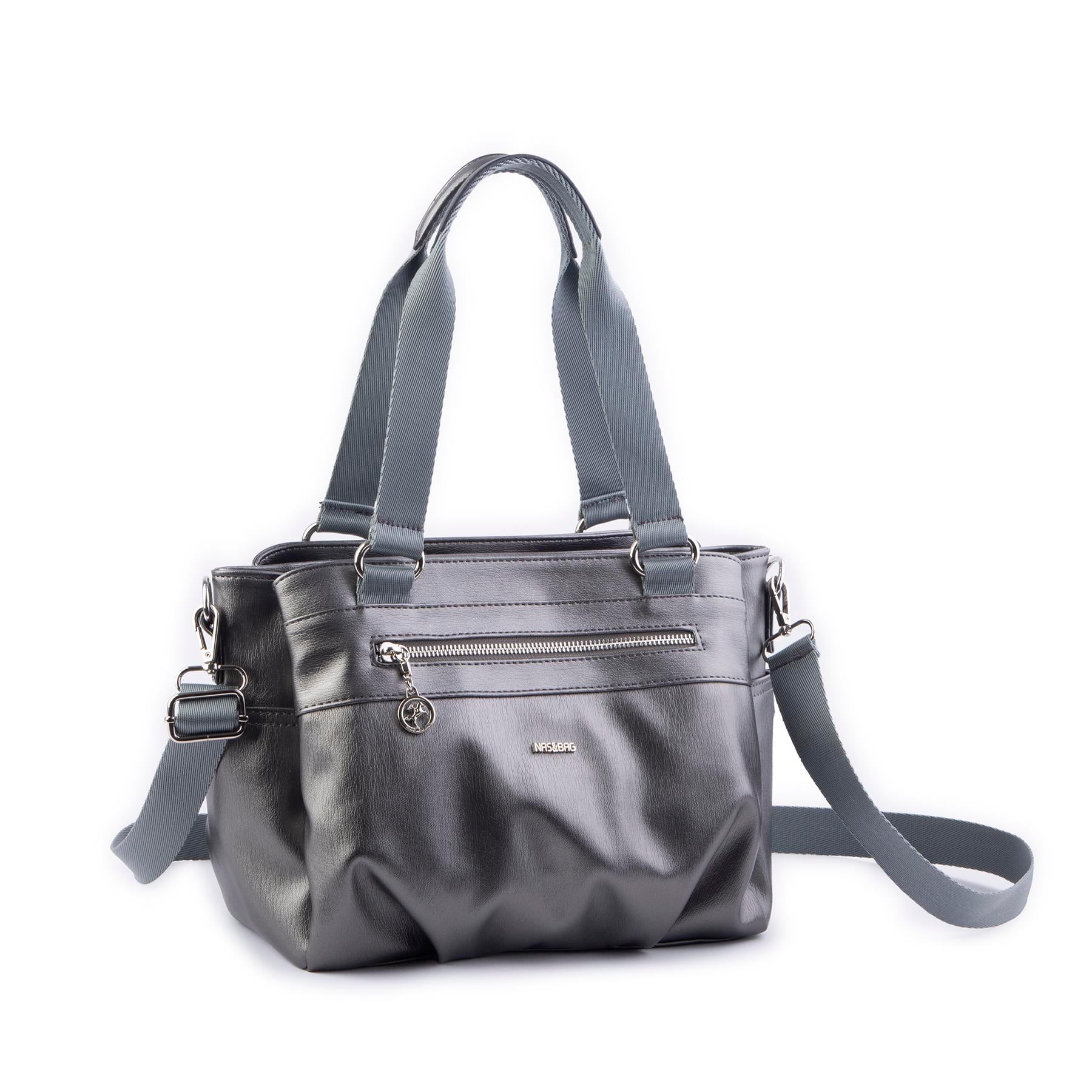 Nas Bag Kadın Çanta Omuz El ve Çapraz Çanta Çok Gözlü Gri Yıkamalı (en:37 cm ; boy:24 cm )
