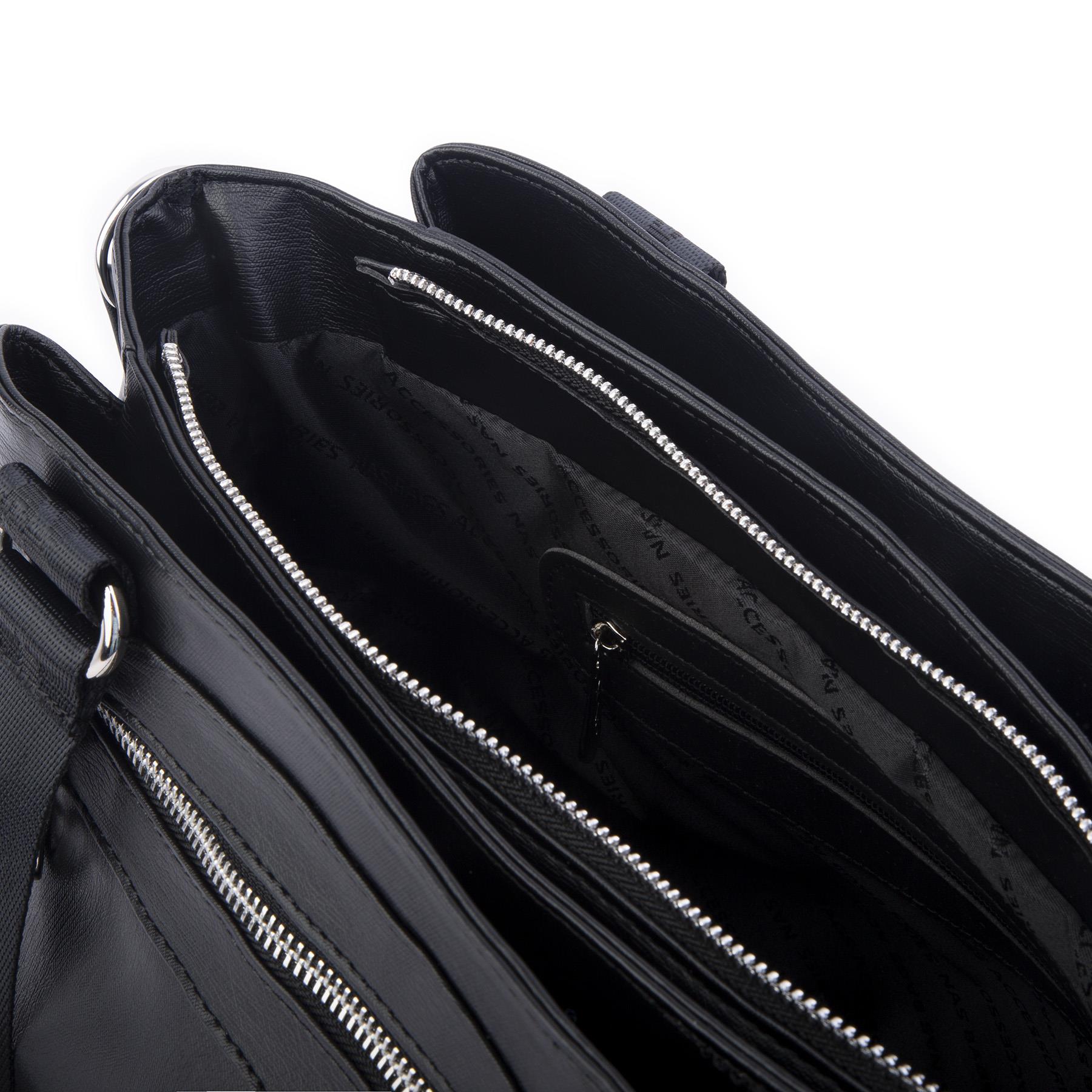 Nas Bag Kadın Çanta Omuz El ve Çapraz Çanta Çok Gözlü Siyah Yıkamalı   (en:37 cm ; boy:24 cm )