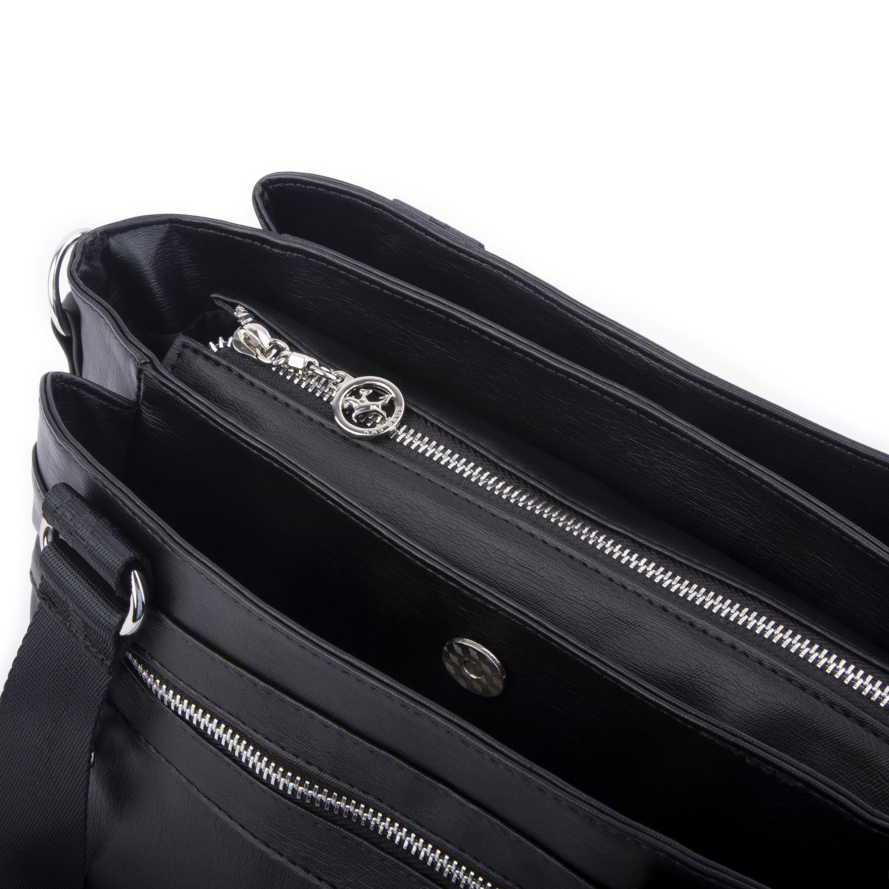 Nas Bag Kadın Çanta Omuz El ve Çapraz Çanta Çok Gözlü Siyah Yıkamalı   (en:37 cm ; boy:24 cm )
