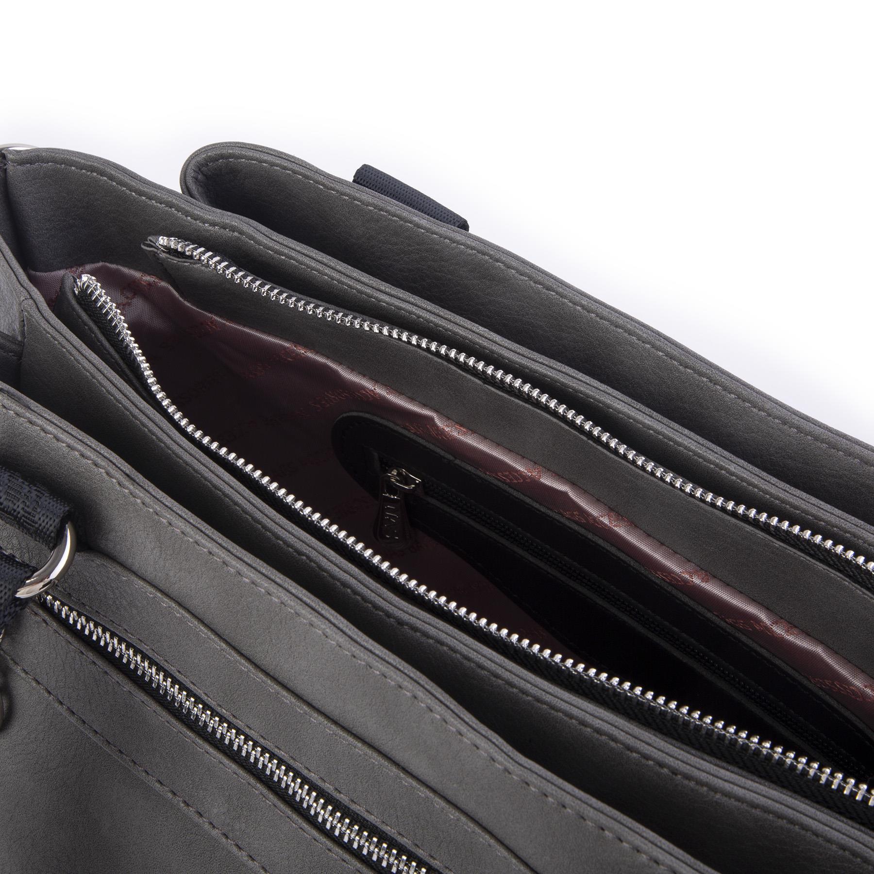 Nas Bag Kadın Çanta Omuz El ve Çapraz Çanta Çok Gözlü Gri Siyah King (en:37 cm ; boy:24 cm )
