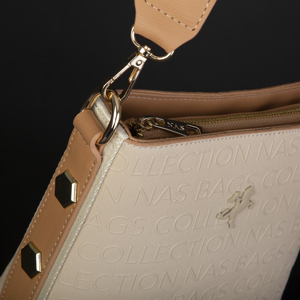 Nas Bag Kadın Çapraz Çanta Ayarlanabilir Askılı Krem Camel Gofraj