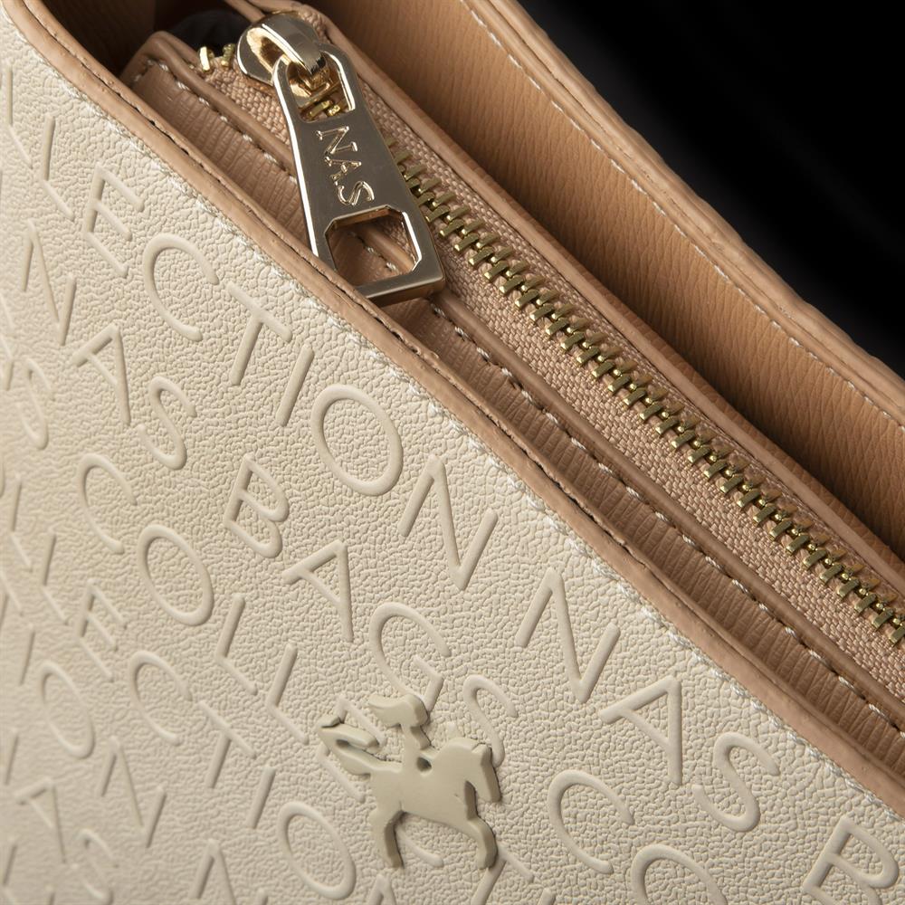 Nas Bag Kadın Çapraz Çanta Ayarlanabilir Askılı Krem Camel Gofraj