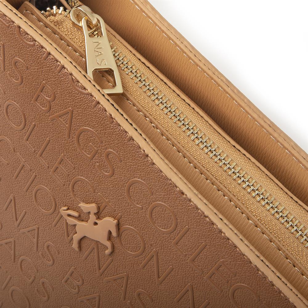 Nas Bag Kadın Çapraz Çanta Ayarlanabilir Askılı Taba Camel   Gofraj