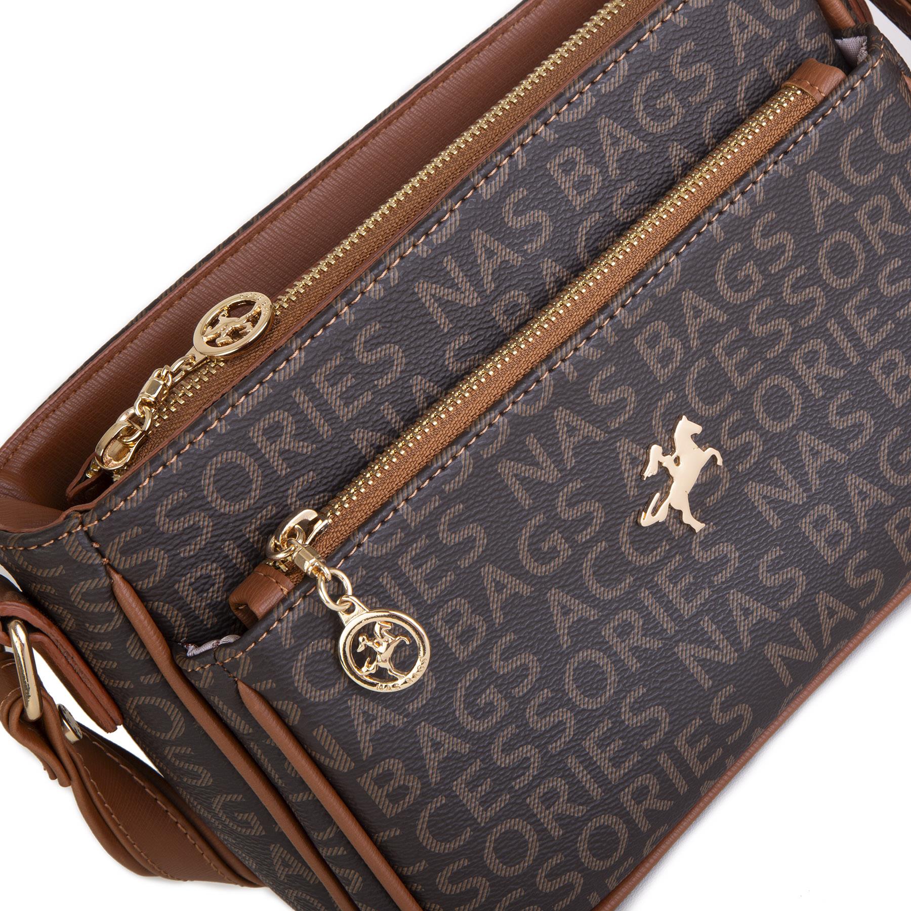 Nas Bag Kadın Çapraz Çanta Ayarlanabilir Askı Bölmeli İç Dizayn Kahve Taba  Yazılı