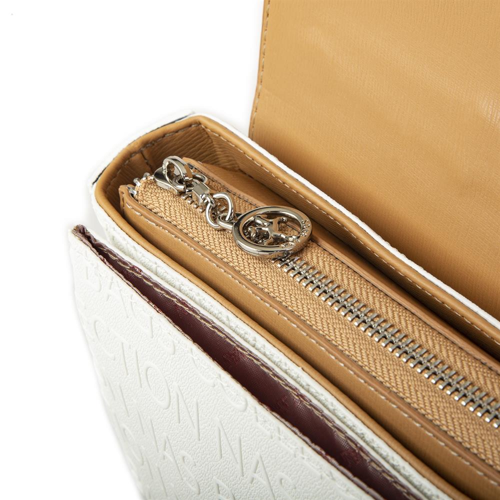 Nas Bag Kadın Çapraz Çanta Beyaz  Camel  Gofraj