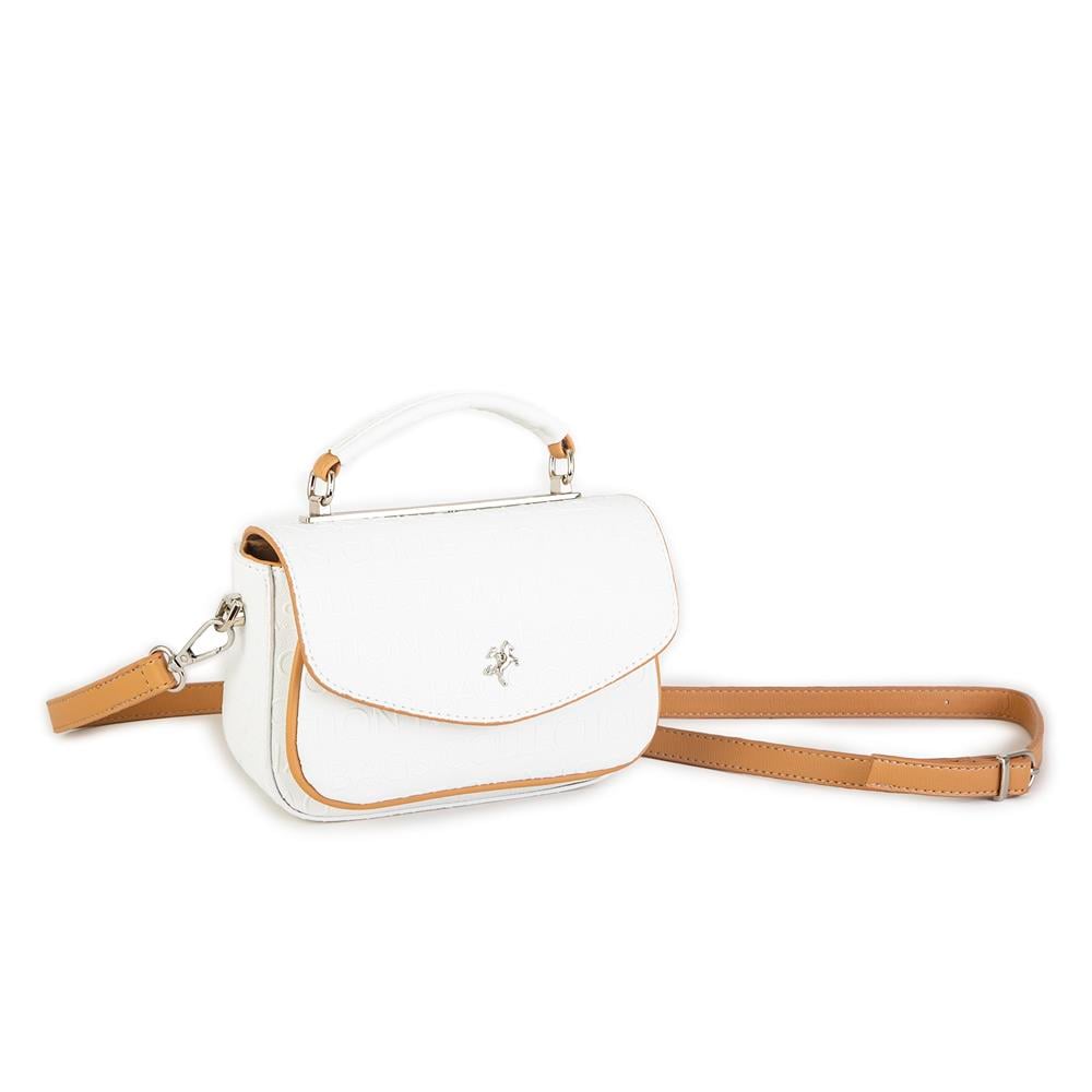 Nas Bag Kadın Çapraz Çanta Beyaz  Camel  Gofraj