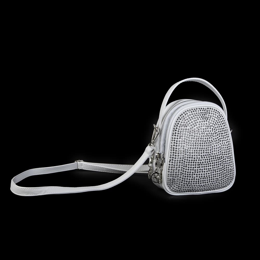 Nas Bag Mini Kadın Çapraz Çanta Beyaz  Taşlı