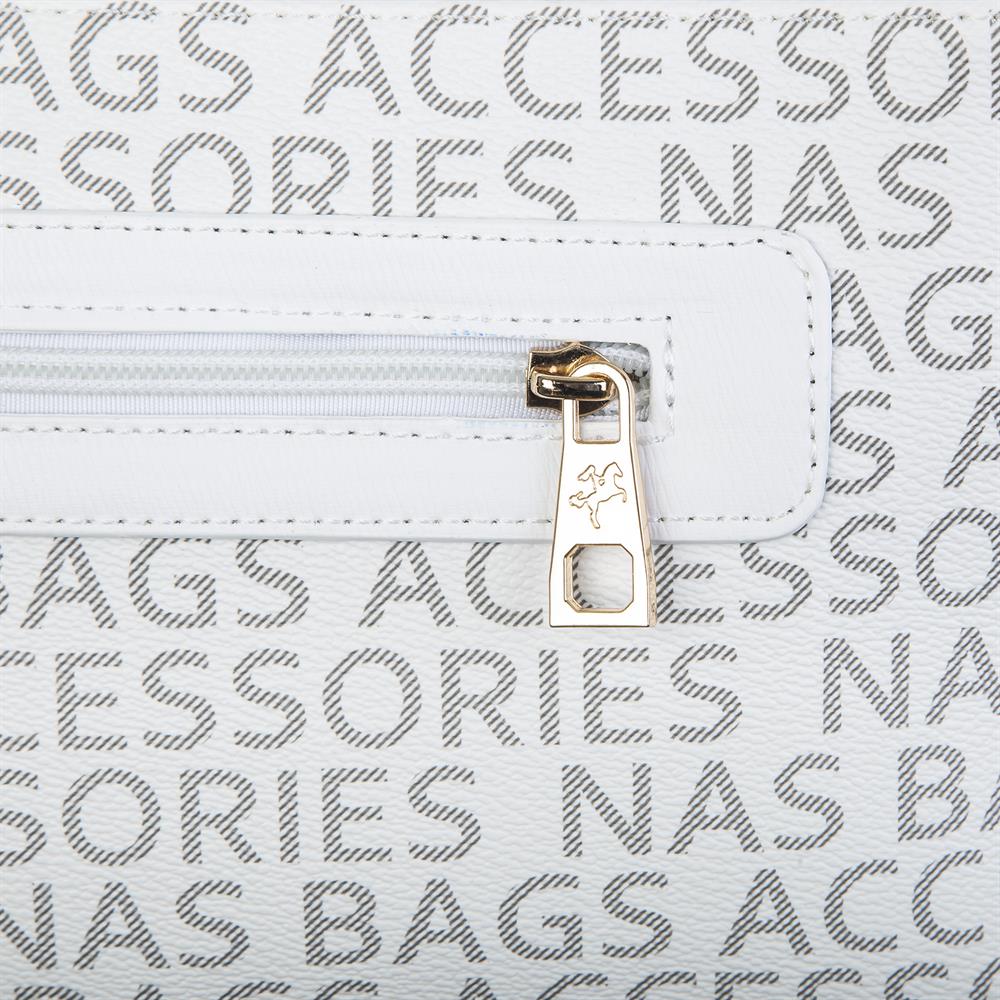 Nas Bag Kadın Çapraz Çanta Beyaz Yazili