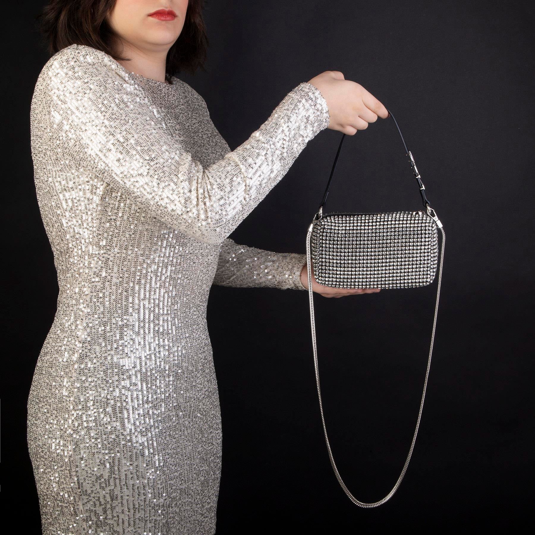 Nas Bag Kadın Çapraz  Çanta Black White Diamond SiyahTaşlı 