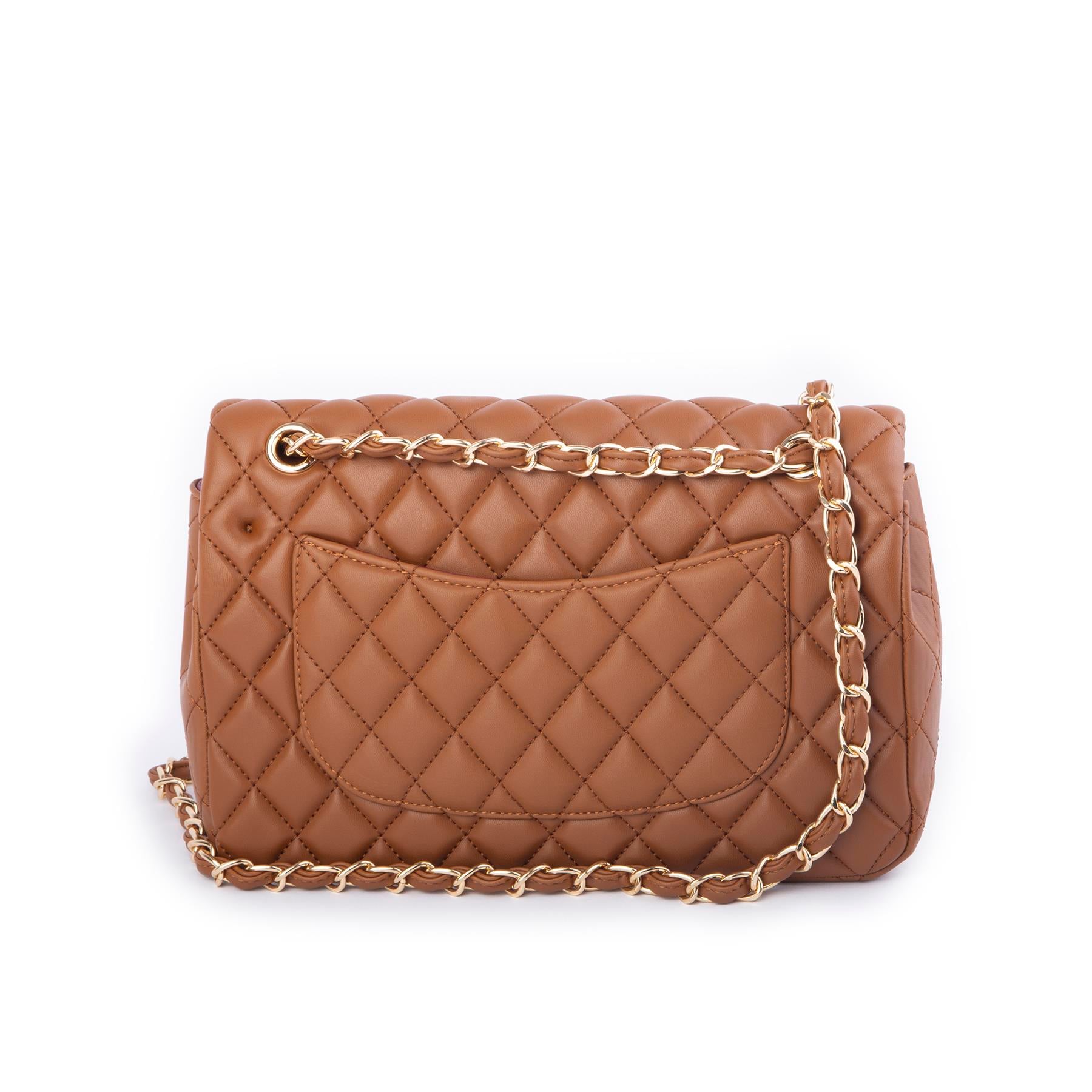 Nas Bag Kadın Çapraz Çanta Büyük Boy Zincirli Kapitone Taba Nova (en:26 ; boy:16 cm ) 