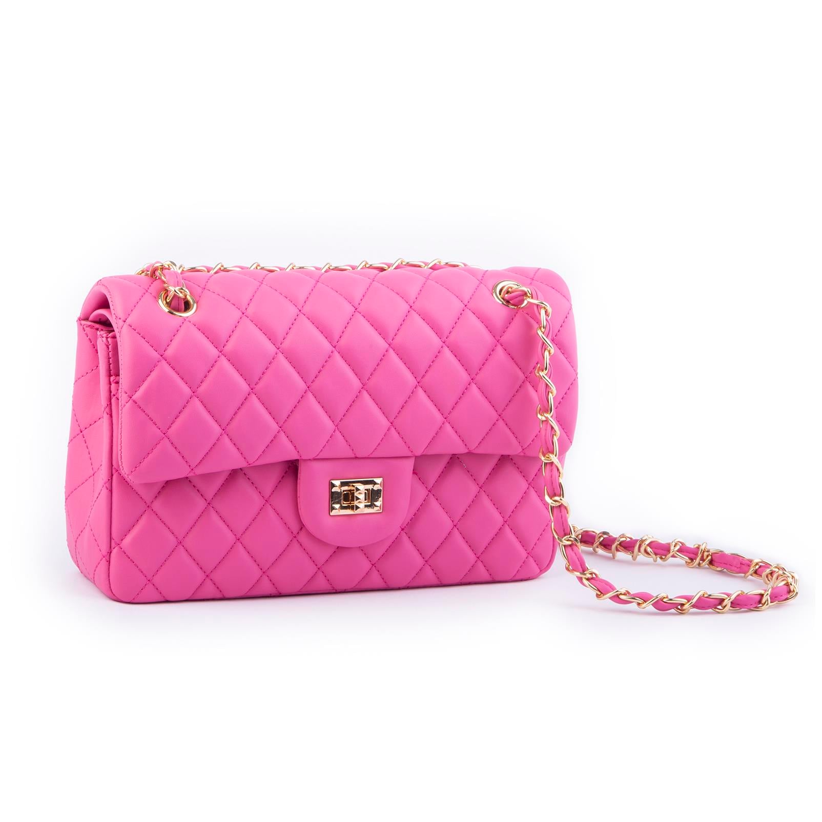 Nas Bag Kadın Çapraz Çanta Büyük Boy Zincirli Kapitone Fuşya Nova (en:26 ; boy:16 cm ) 
