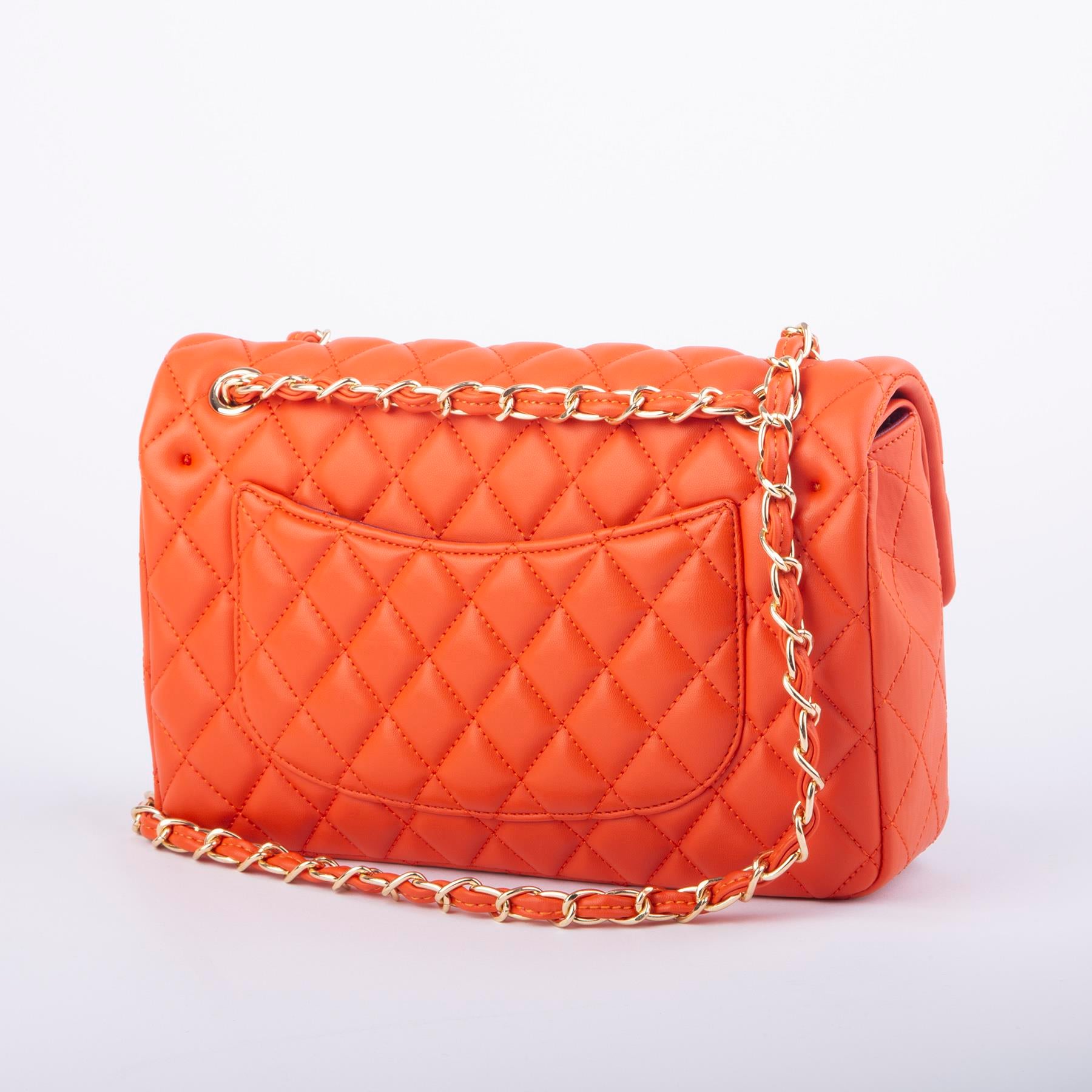 Nas Bag Kadın Çapraz Çanta Büyük Boy Zincirli Kapitone Turuncu  Nova (en:26 ; boy:16 cm ) 