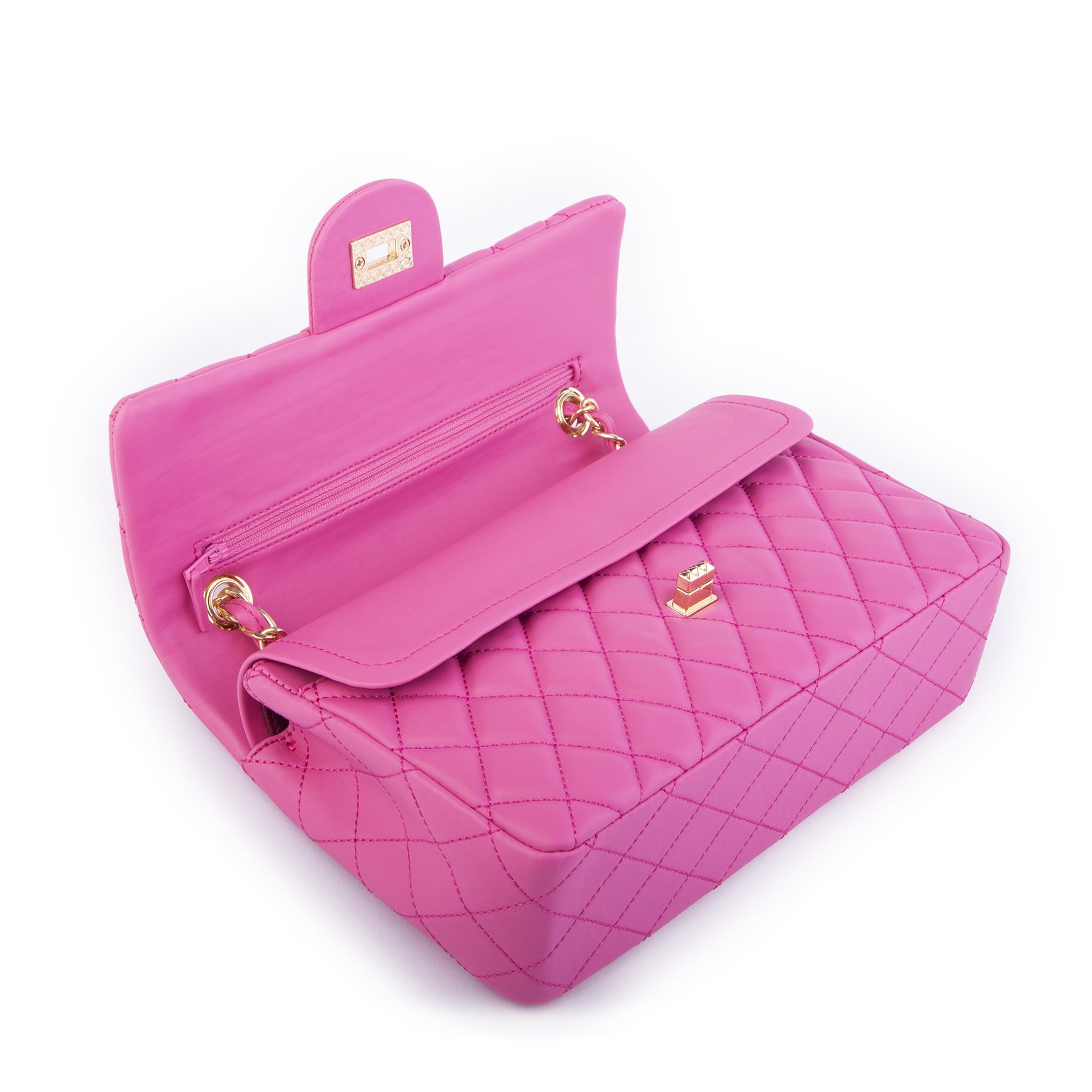 Nas Bag Kadın Çapraz Çanta Büyük Boy Zincirli Kapitone Fuşya Nova (en:26 ; boy:16 cm ) 