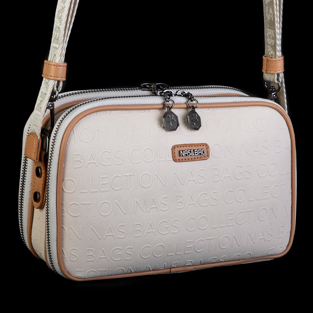 Nas Bag Kadın Çapraz Çanta Çift Gözlü Ayarlanabilir Askılı Krem Camel  Gofraj
