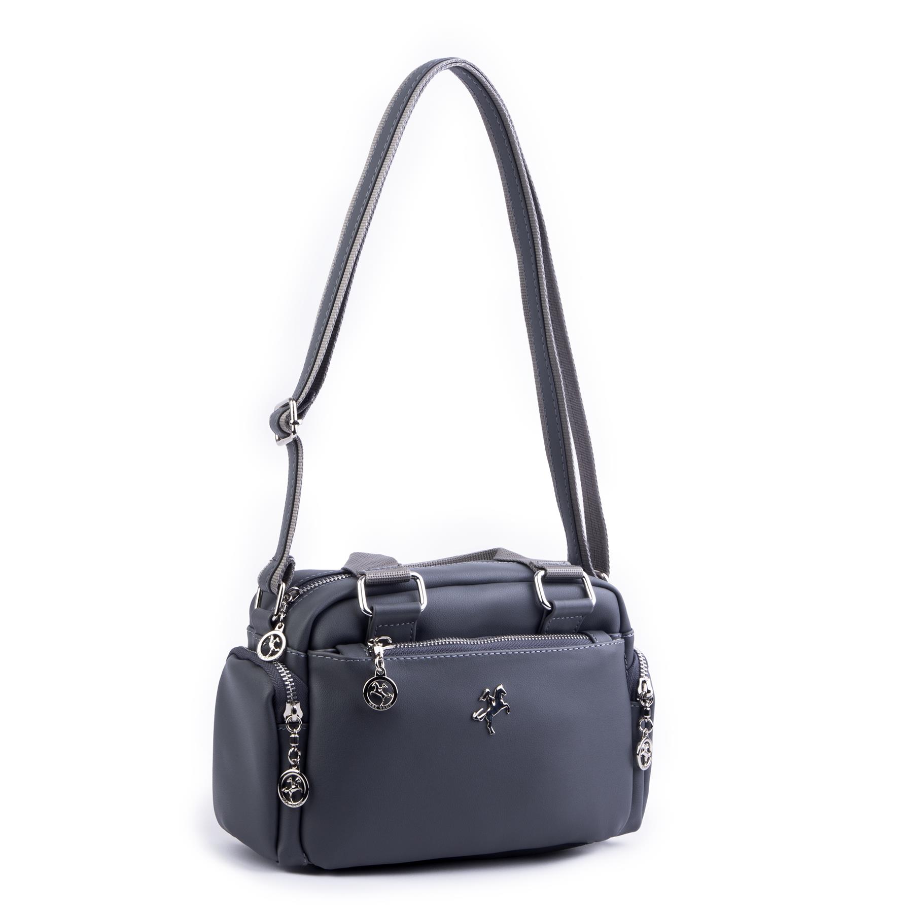 Nas Bag Kadın Çapraz Çanta Çok Gözlü  Gri Dona  ( 26x17 cm)