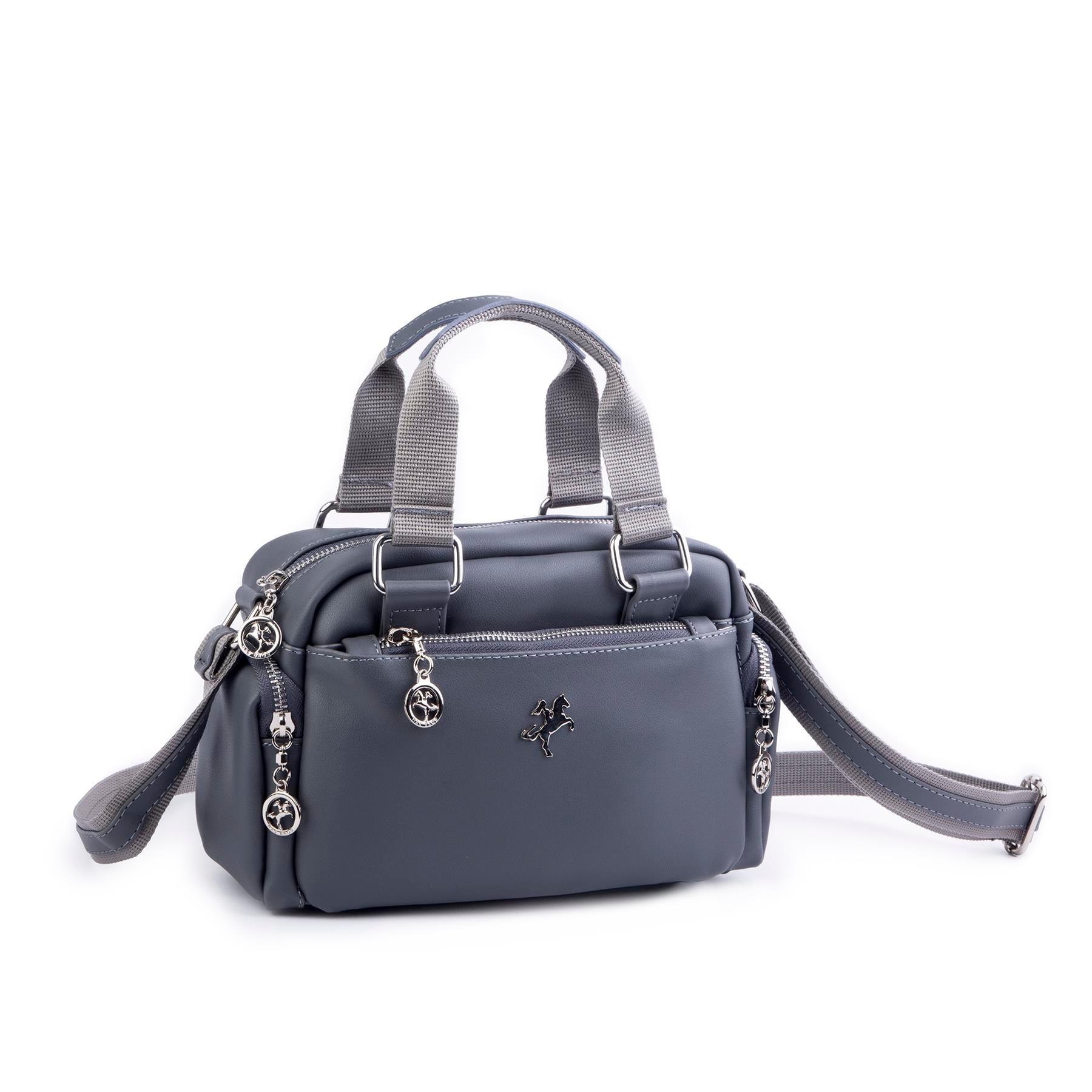 Nas Bag Kadın Çapraz Çanta Çok Gözlü  Gri Dona  ( 26x17 cm)