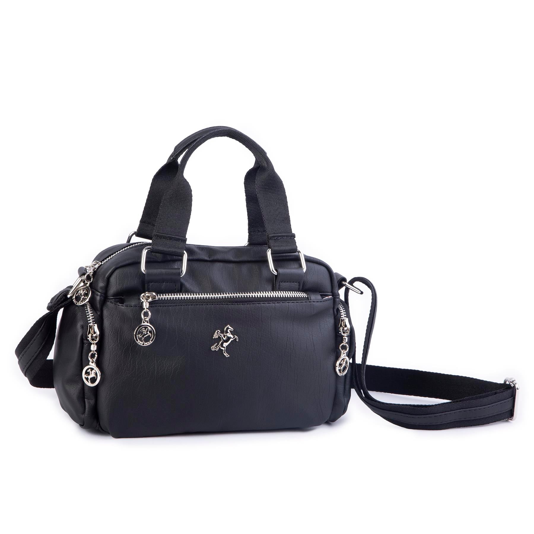 Nas Bag Kadın Çapraz Çanta Çok Gözlü Siyah Yıkamalı ( 26x17 cm)
