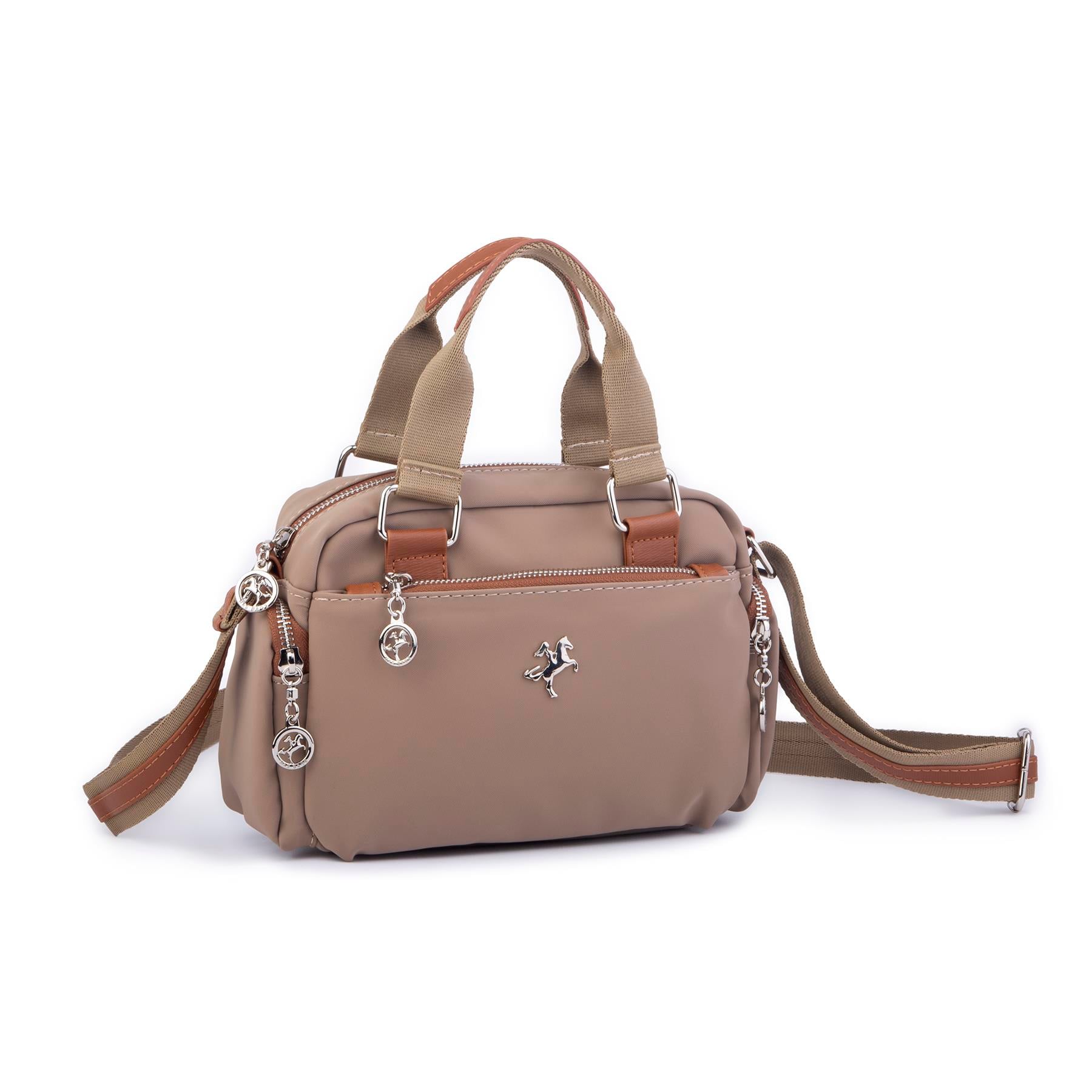 Nas Bag Kadın Çapraz Çanta Çok Gözlü  Vizon Taba Buzzy ( 26x17 cm)