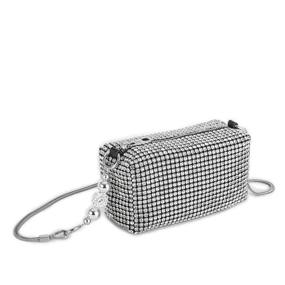Nas Bag Kadın Çapraz Çanta Diamond Serisi Gümüş Zincir Detaylı Şık Çanta Gümüş 