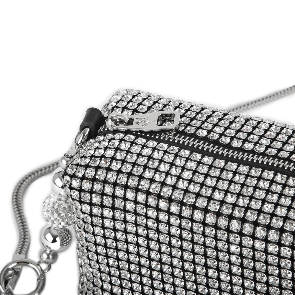 Nas Bag Kadın Çapraz Çanta Diamond Serisi Gümüş Zincir Detaylı Şık Çanta Gümüş 
