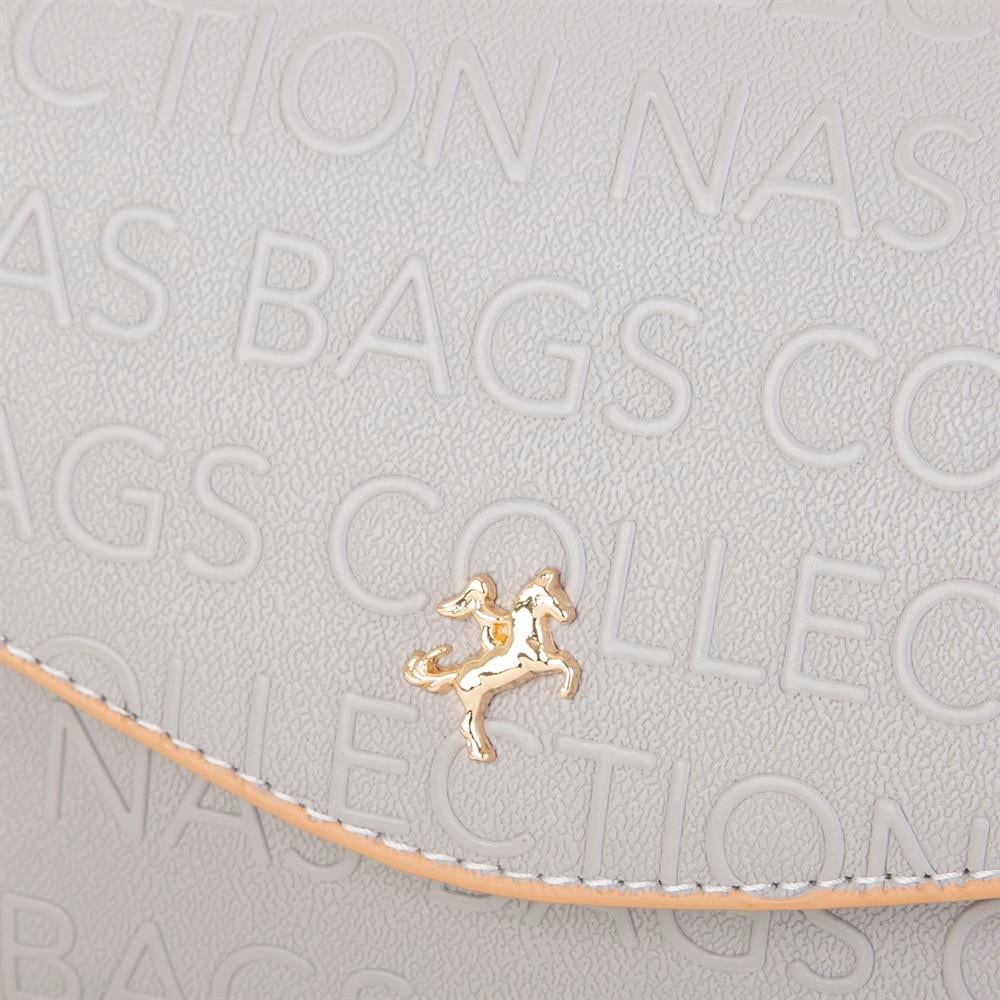 Nas Bag Kadın Çapraz Çanta Gri Camel Gofraj