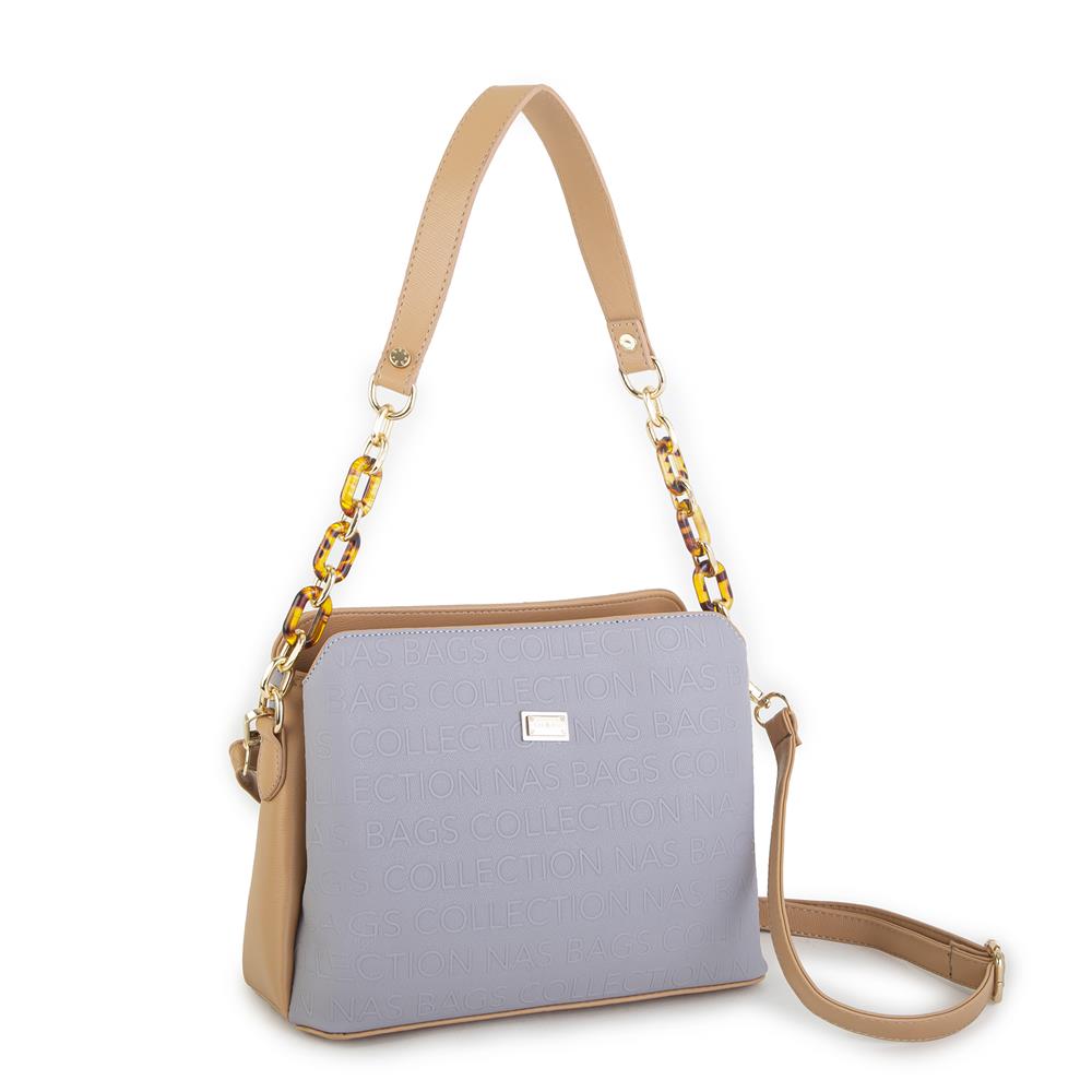 Nas Bag Kadın Çapraz Çanta Gri Camel Gofraj