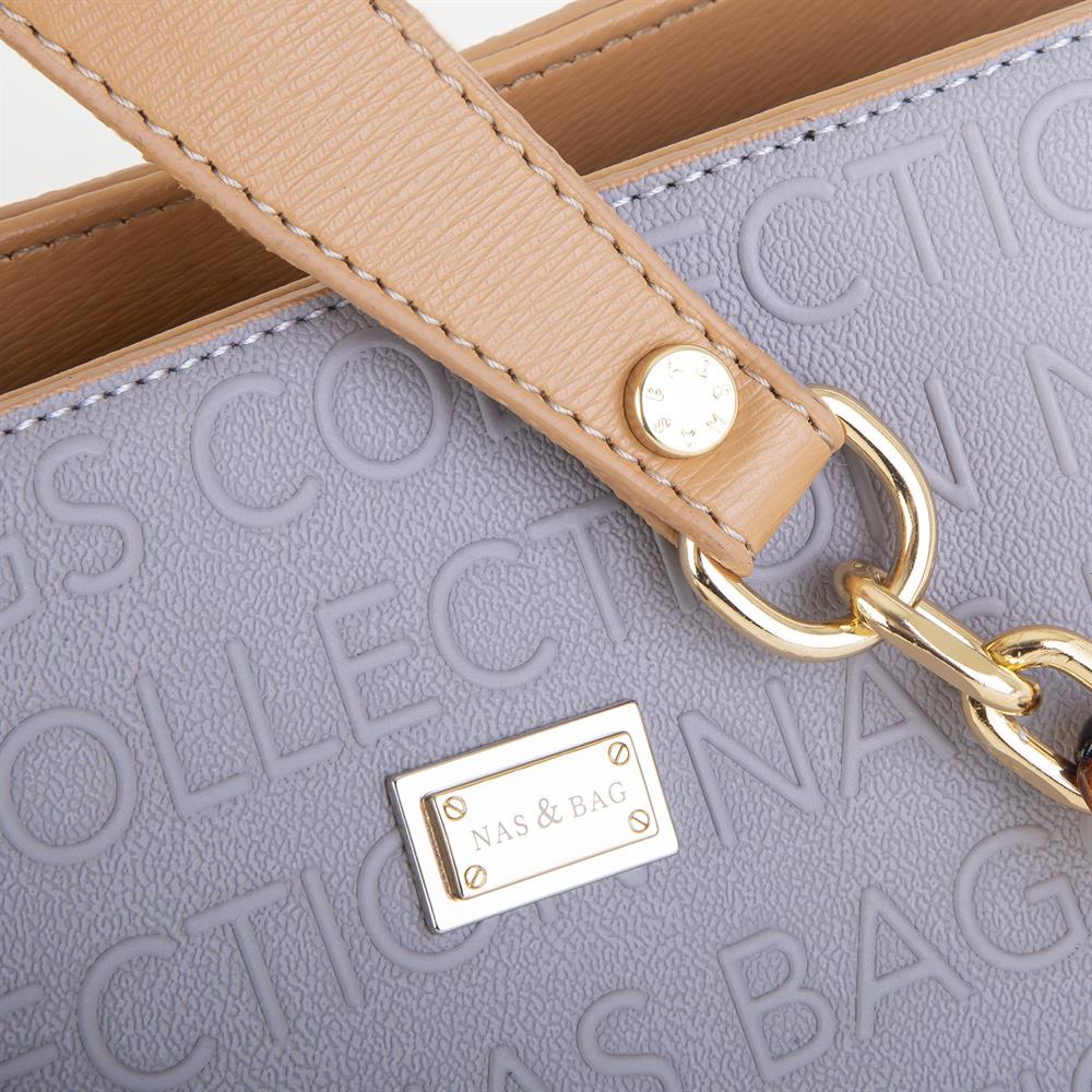 Nas Bag Kadın Çapraz Çanta Gri Camel Gofraj
