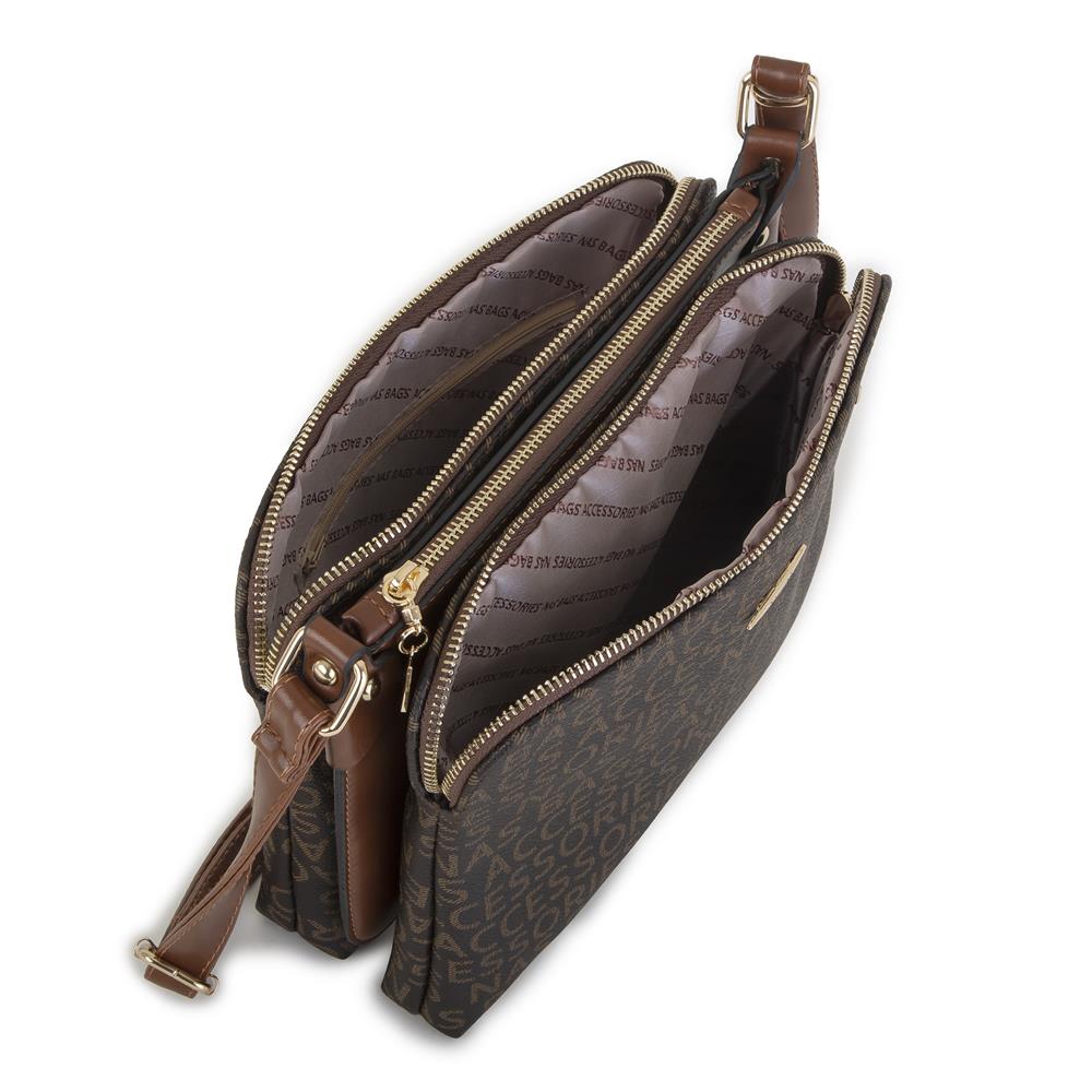 Nas Bag Kadın Çapraz Çanta Kahve Taba Yazılı