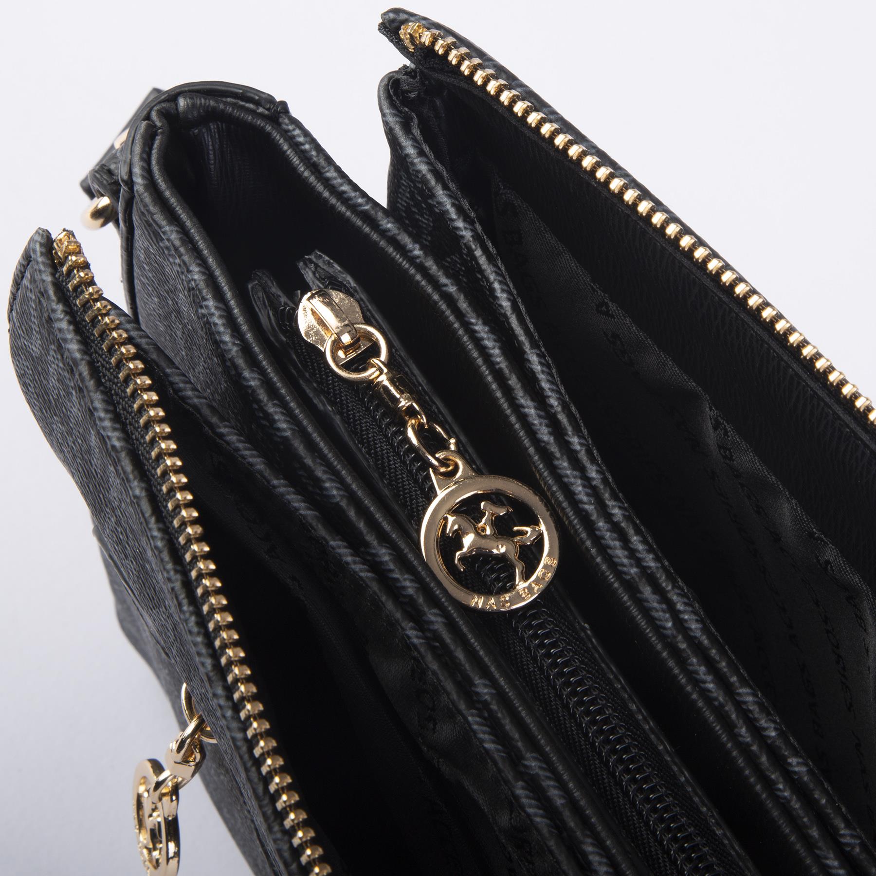 Nas Bag Kadın Çapraz Çanta Kalın Ayarlanabilir Askılı Çanta Siyah Yazılı (En: 26 cm,  Boy: 22 cm )