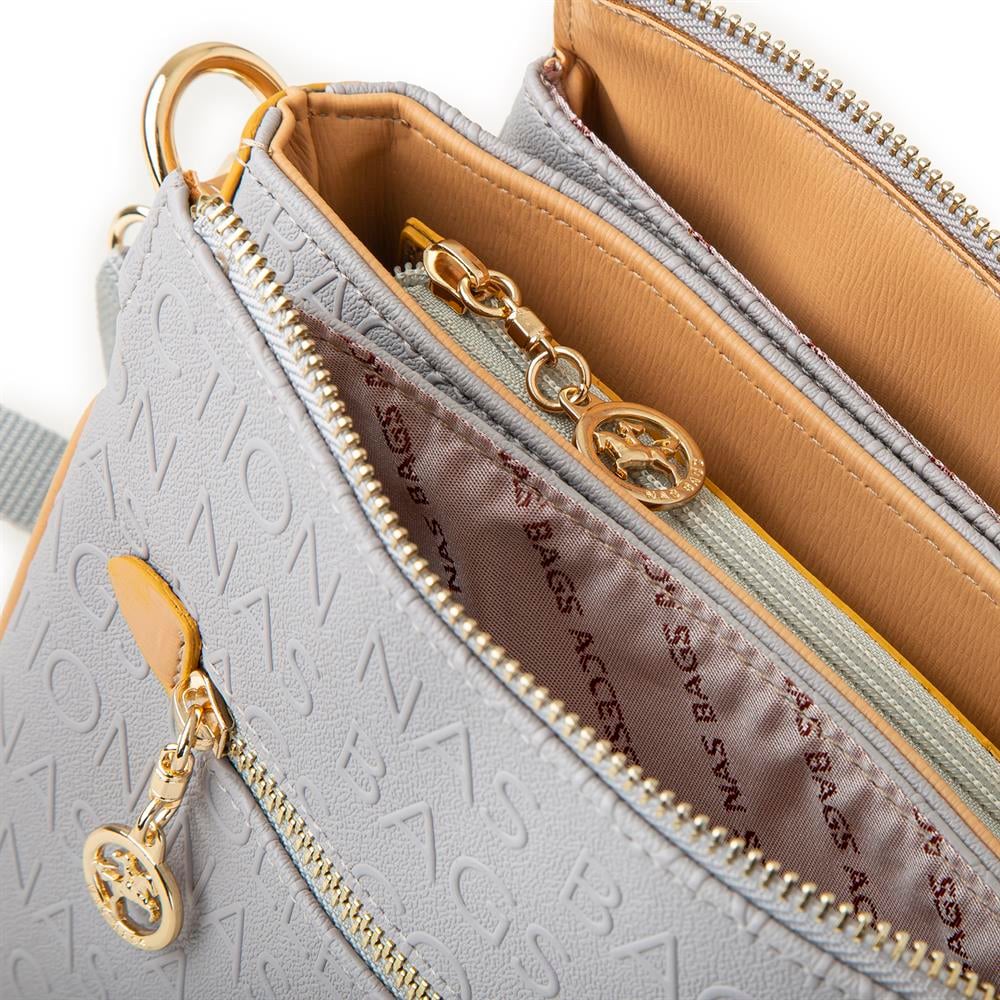 Nas Bag Kadın Çapraz Çanta Kalın Ayarlanabilir Askılı Çanta Gri Camel   Gofraj (En: 26 cm,  Boy: 22 cm )