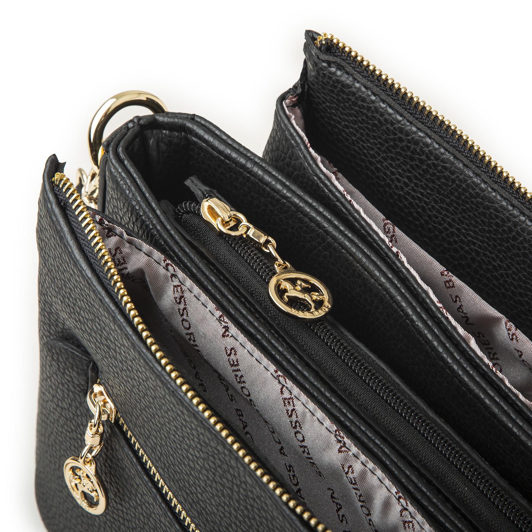 Nas Bag Kadın Çapraz Çanta Kalın Ayarlanabilir Askılı Çanta Siyah Silan (En: 26 cm,  Boy: 22 cm )