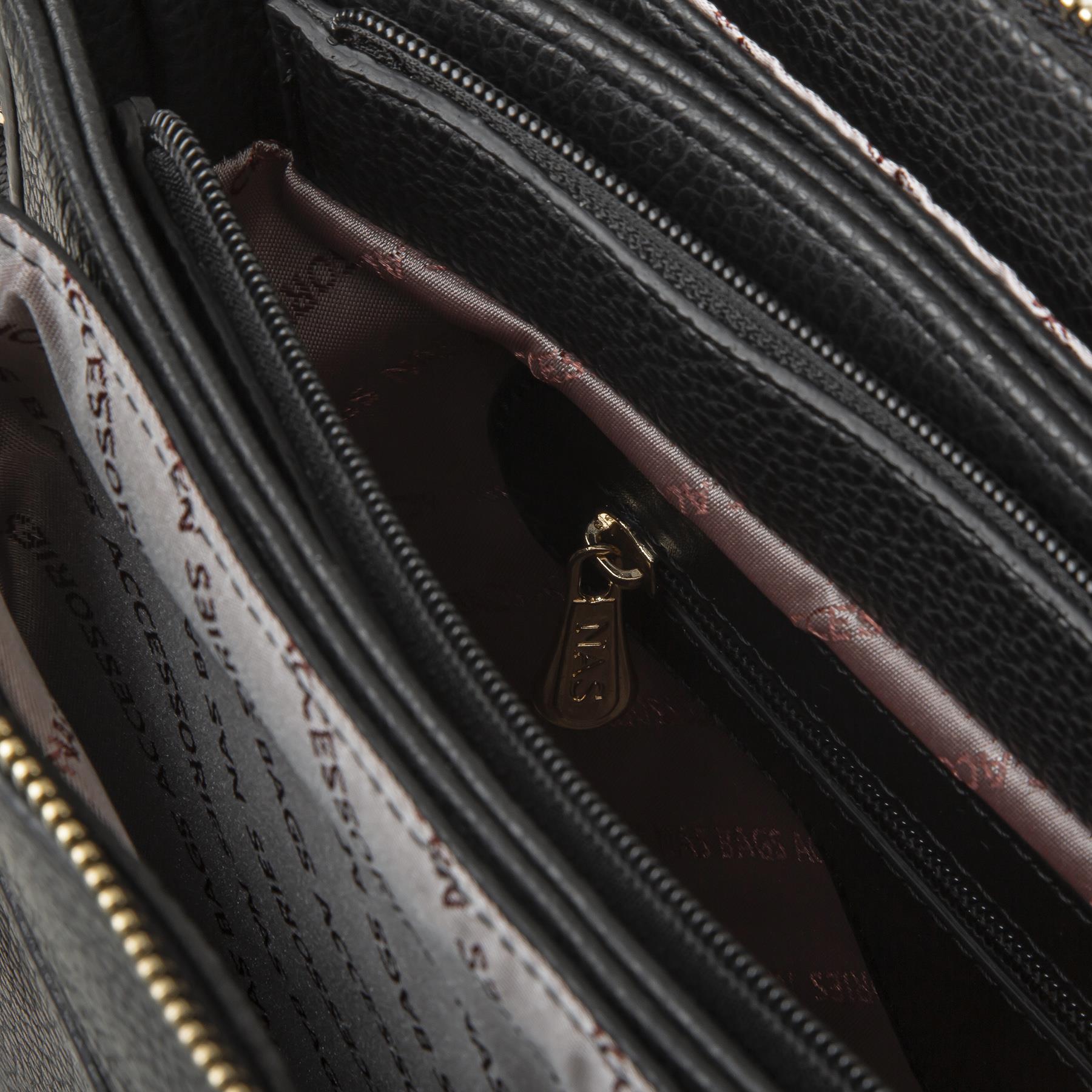 Nas Bag Kadın Çapraz Çanta Kalın Ayarlanabilir Askılı Çanta Siyah Silan (En: 26 cm,  Boy: 22 cm )