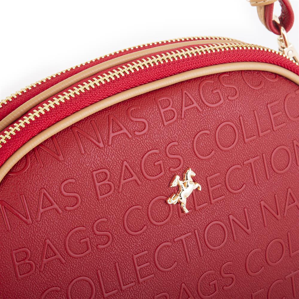 Nas Bag Kadın Çapraz Çanta Kırmızı Camel  Gofraj