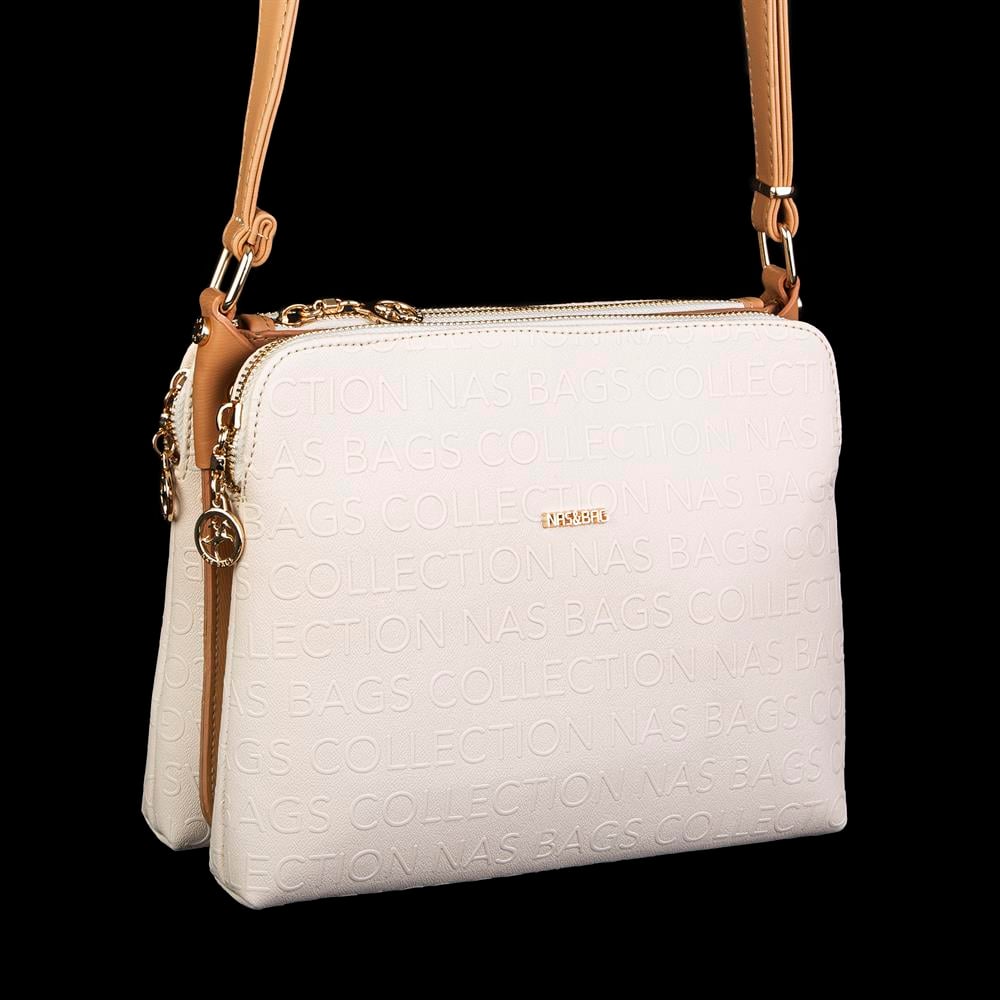 Nas Bag Kadın Çapraz Çanta Krem Camel Gofraj