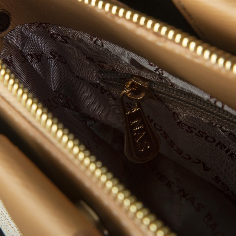Nas Bag Kadın Çapraz Çanta Krem Camel Yazılı