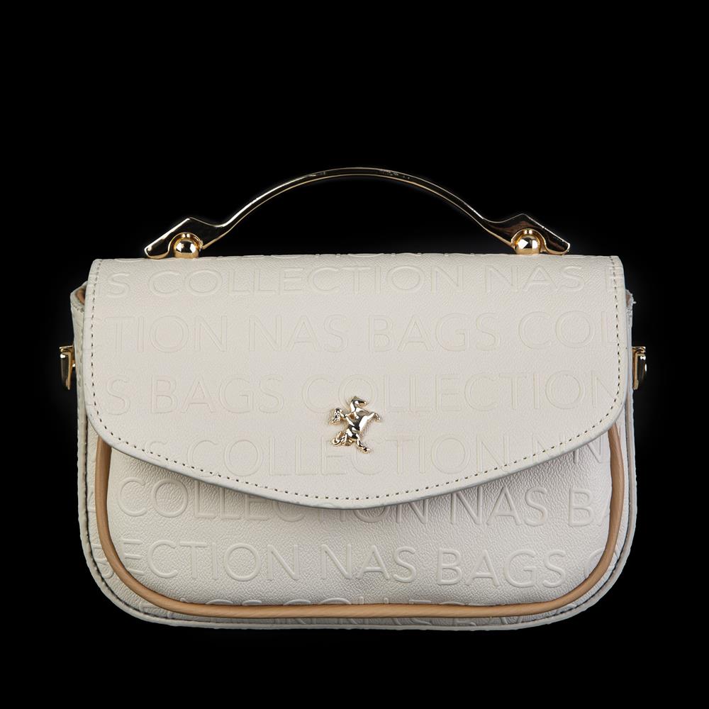 Nas Bag Kadın Çapraz Çanta Krem Camel Gofraj