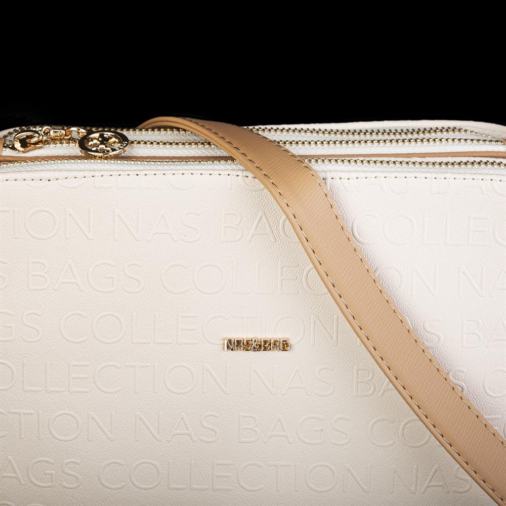 Nas Bag Kadın Çapraz Çanta Krem Camel Gofraj