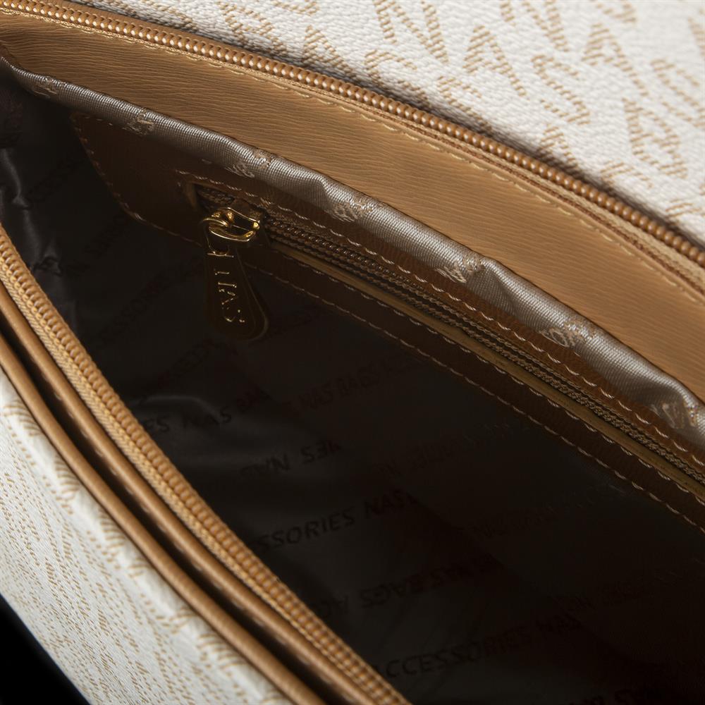 Nas Bag Kadın Çapraz Çanta Krem Camel Yazili