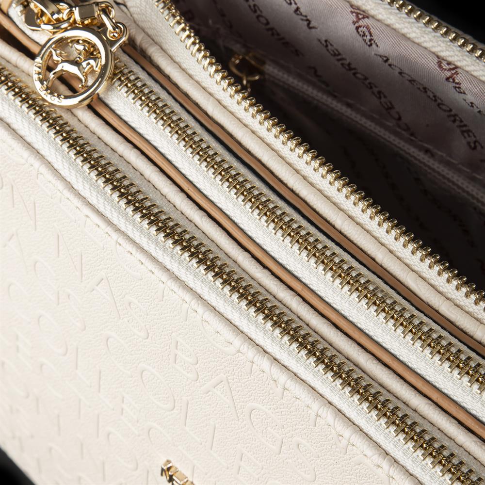 Nas Bag Kadın Çapraz Çanta Krem Camel Gofraj