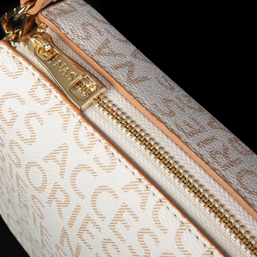 Nas Bag Kadın Çapraz Çanta Krem Camel Yazılı