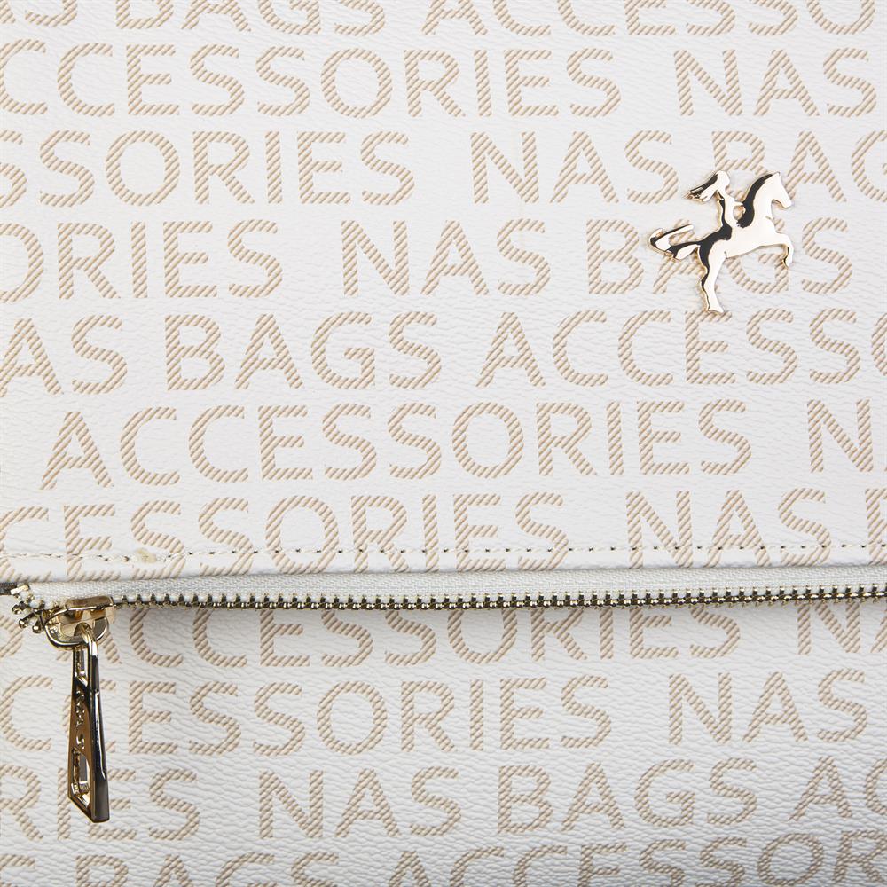 Nas Bag Kadın Çapraz Çanta Krem Camel Yazili
