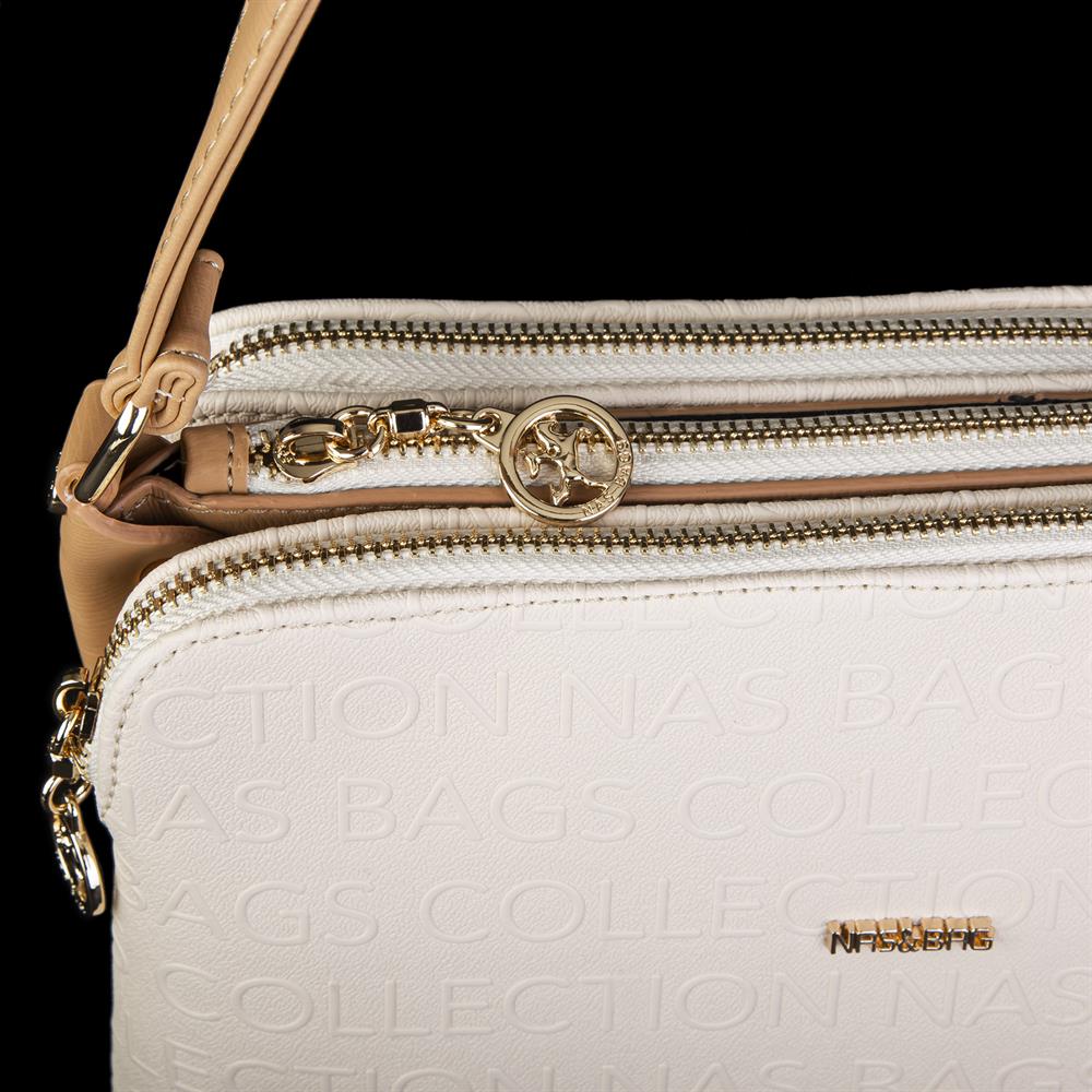 Nas Bag Kadın Çapraz Çanta Krem Camel Gofraj